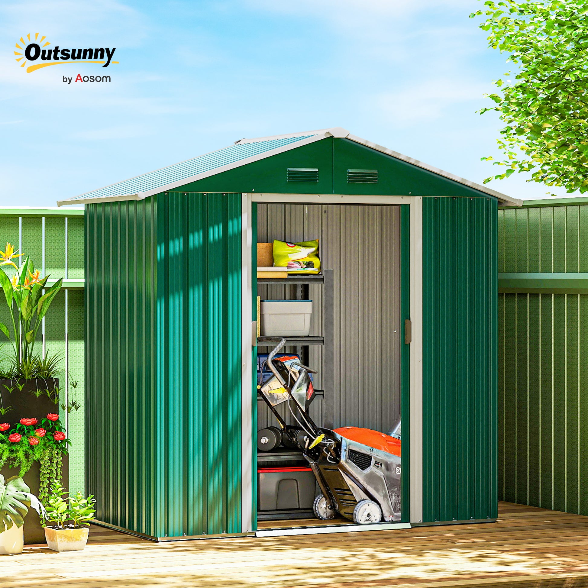 6.5x3.5ft Metal Garden Storage Shed - Green Steel 屋-Patio & Garden > Lawn & Garden > Sheds-DECOROLALA
