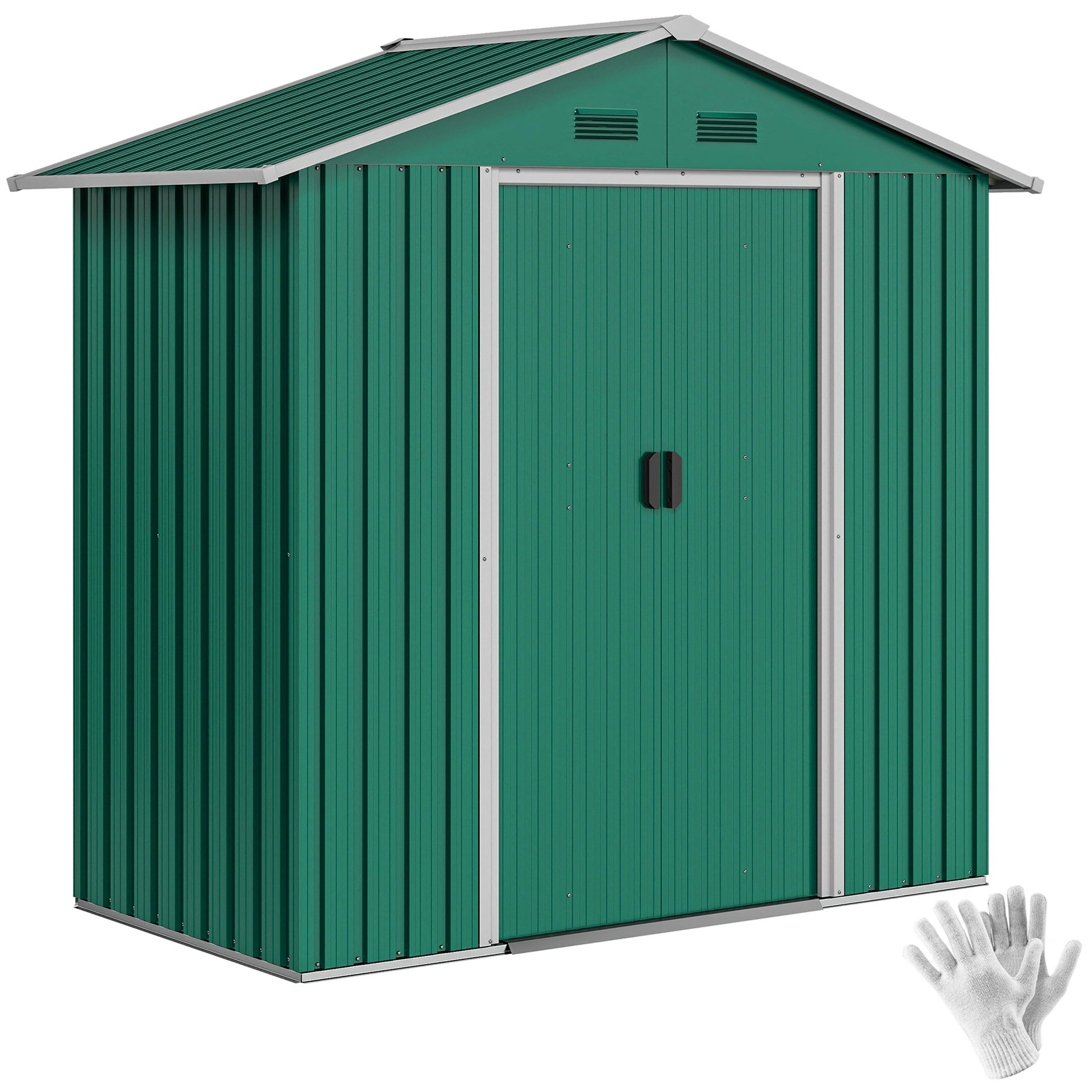 6.5x3.5ft Metal Garden Storage Shed - Green Steel 屋-Patio & Garden > Lawn & Garden > Sheds-DECOROLALA