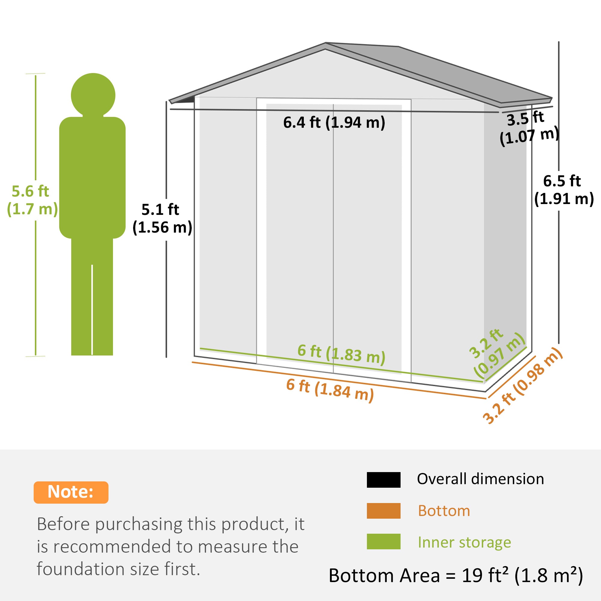 6.5x3.5ft Metal Garden Storage Shed - Light Grey-Patio & Garden > Lawn & Garden > Sheds-DECOROLALA