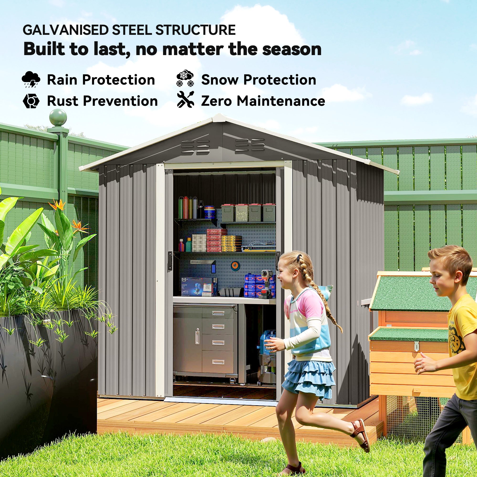 6.5x3.5ft Metal Garden Storage Shed - Light Grey-Patio & Garden > Lawn & Garden > Sheds-DECOROLALA
