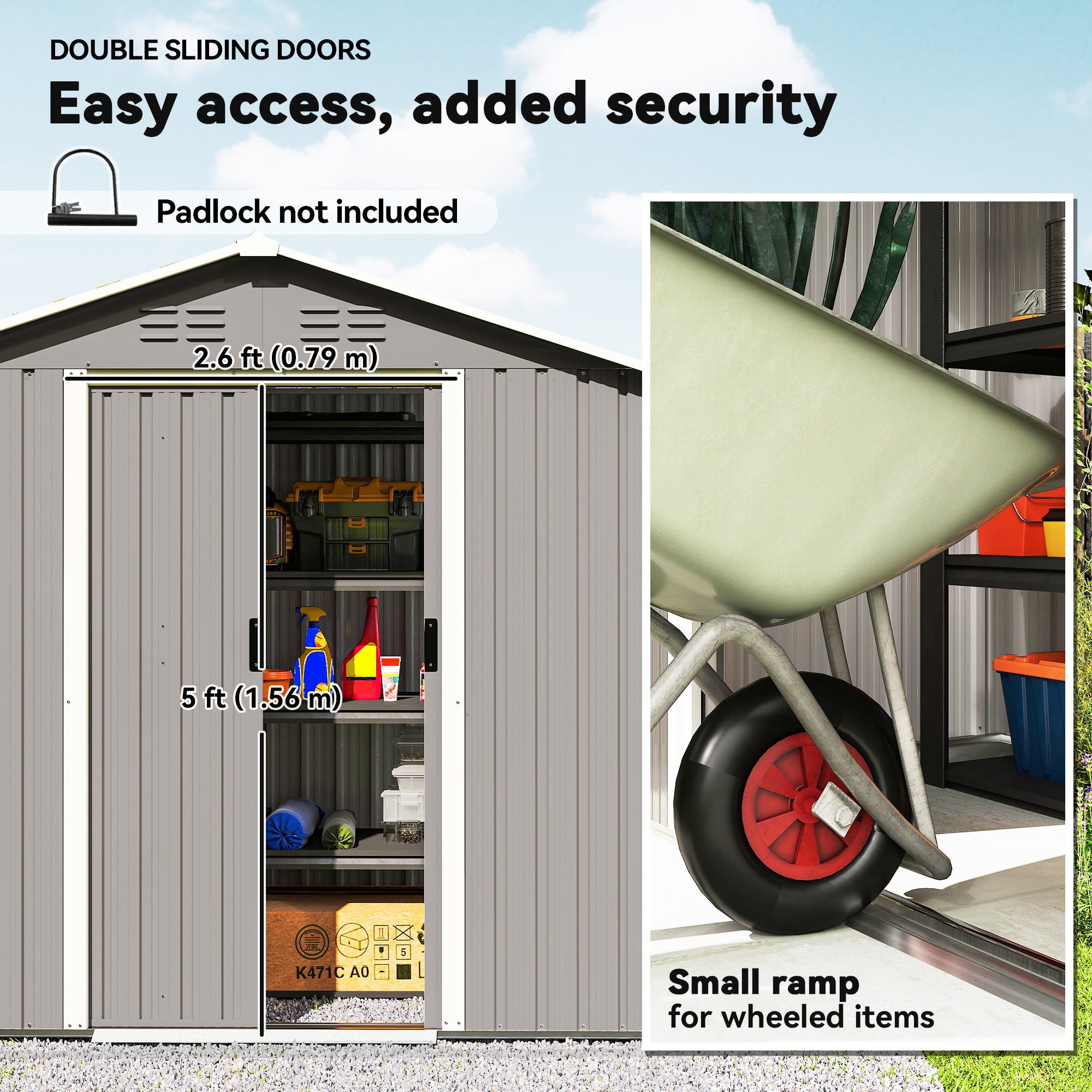 6.5x3.5ft Metal Garden Storage Shed - Light Grey-Patio & Garden > Lawn & Garden > Sheds-DECOROLALA