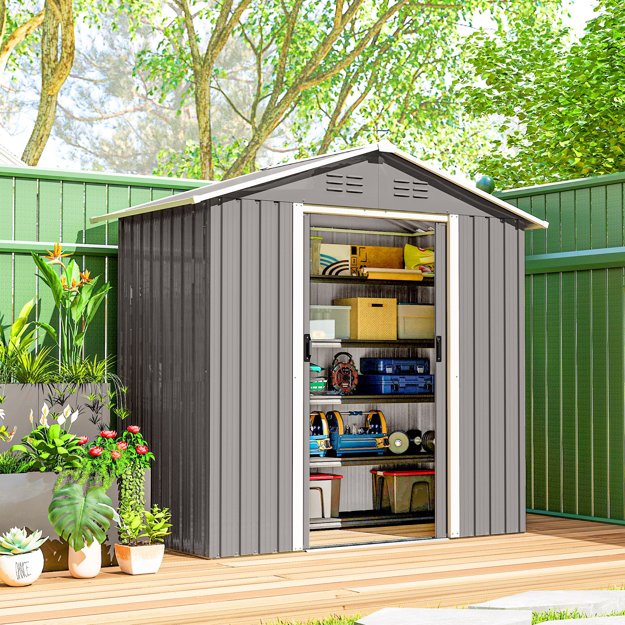 6.5x3.5ft Metal Garden Storage Shed - Light Grey-Patio & Garden > Lawn & Garden > Sheds-DECOROLALA