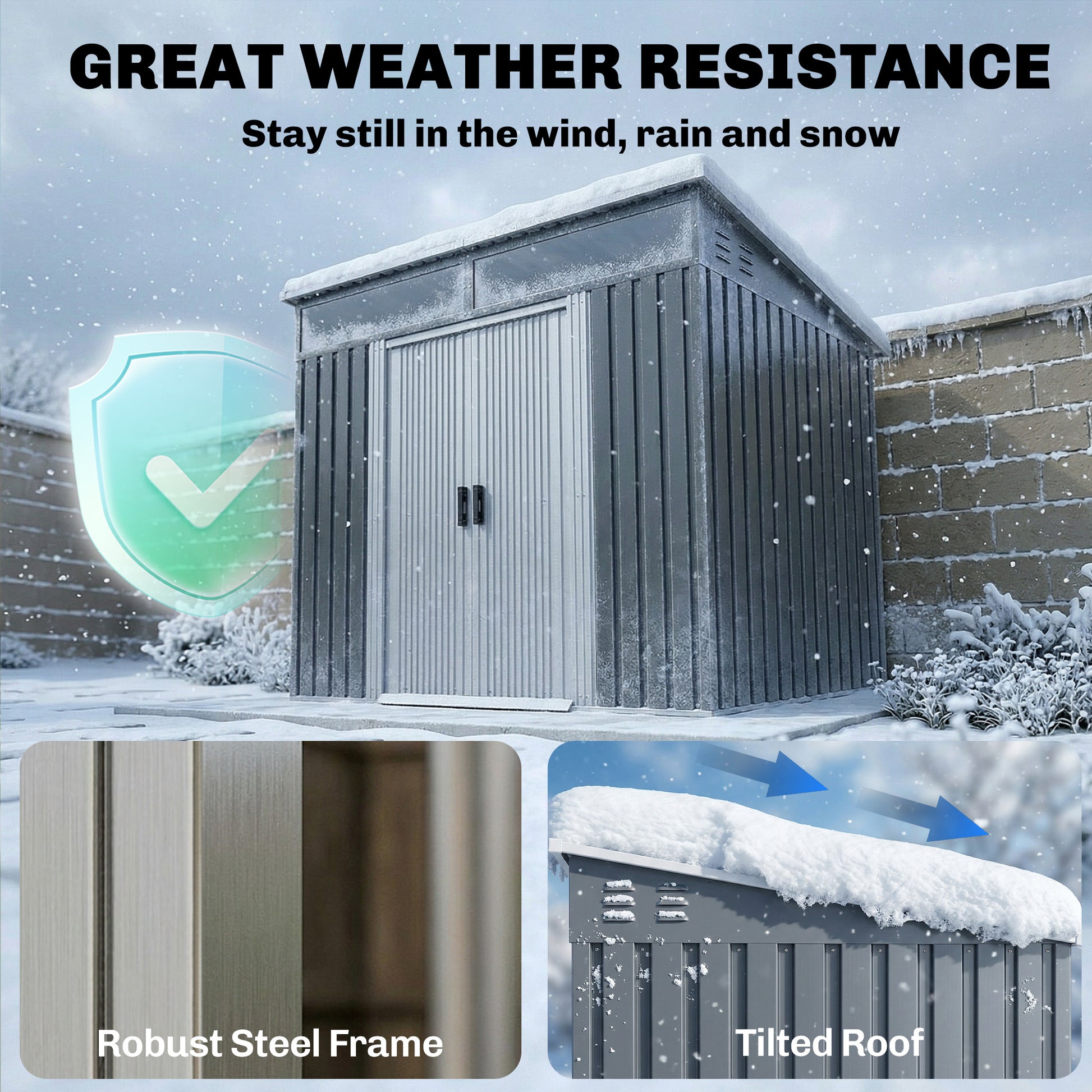 6.5x4FT Galvanized Metal Garden Shed with Foundation Kit - Grey-Patio & Garden > Lawn & Garden > Sheds-DECOROLALA