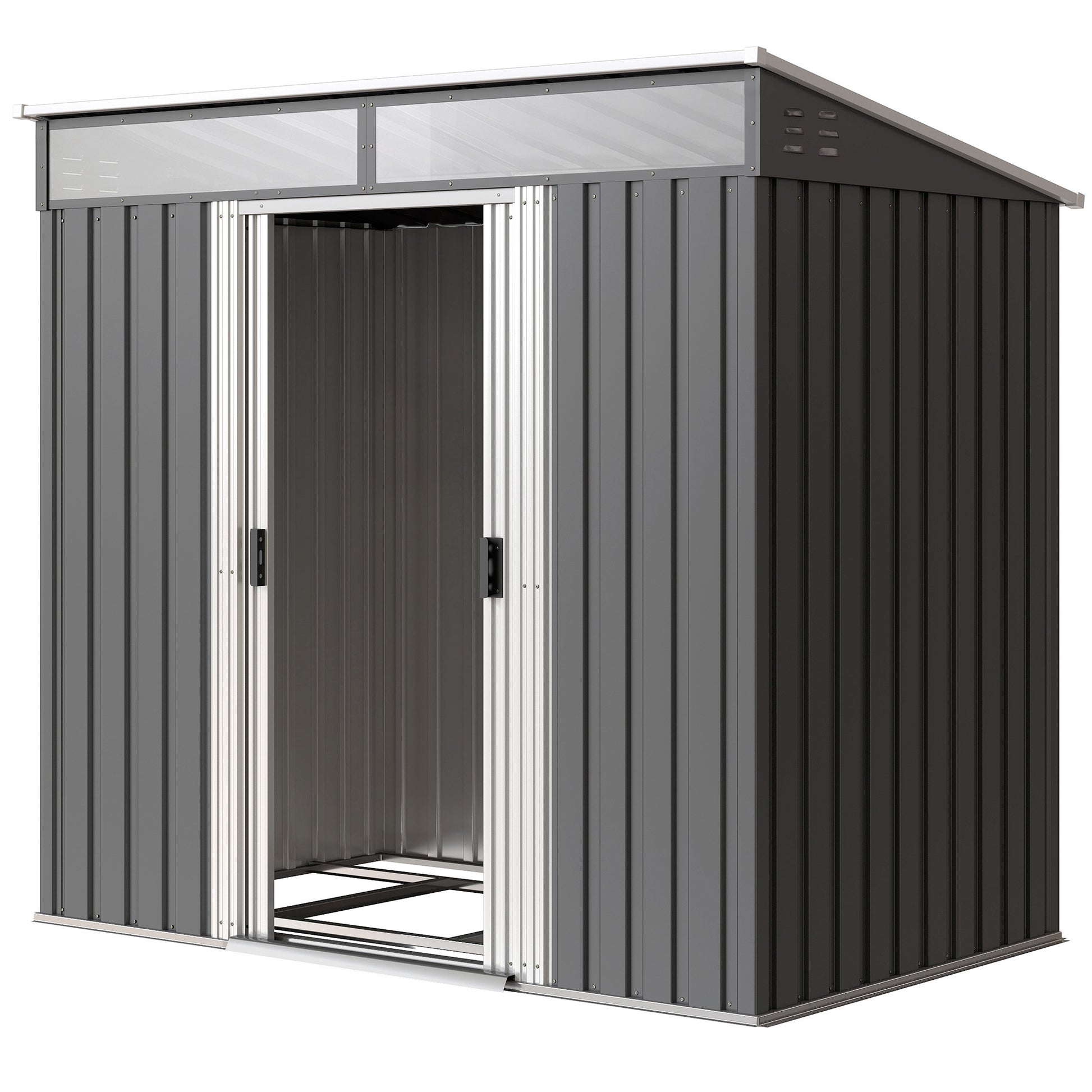 6.5x4FT Galvanized Metal Garden Shed with Foundation Kit - Grey-Patio & Garden > Lawn & Garden > Sheds-DECOROLALA