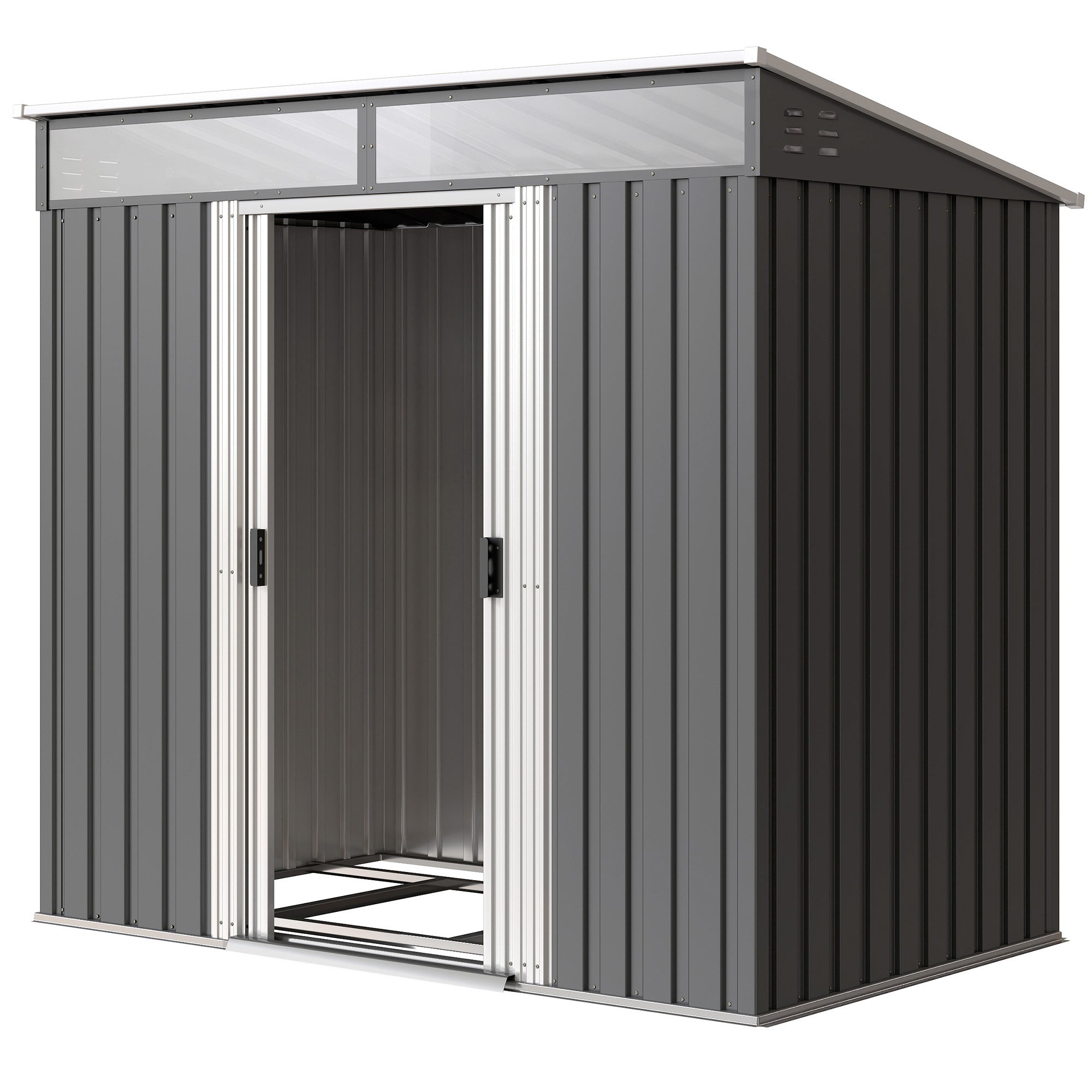 6.5x4FT Galvanized Metal Garden Shed with Foundation Kit - Grey-Patio & Garden > Lawn & Garden > Sheds-DECOROLALA
