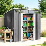 6.5x4FT Galvanized Metal Garden Shed with Foundation Kit - Grey-Patio & Garden > Lawn & Garden > Sheds-DECOROLALA