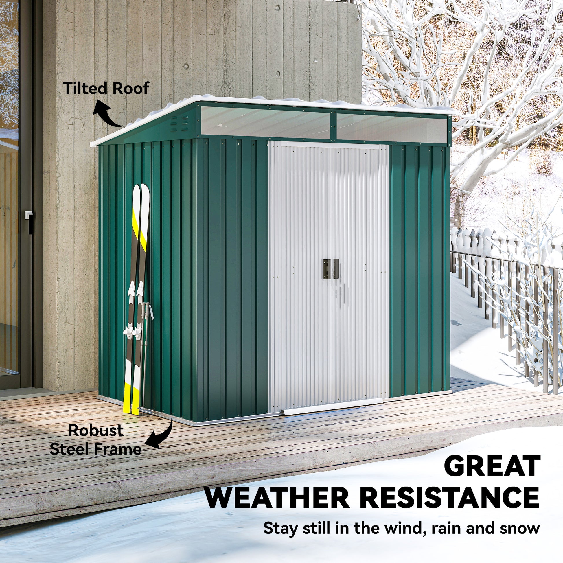 6.5x4ft Galvanized Metal Garden Shed with Foundation - Green-Patio & Garden > Lawn & Garden > Sheds-DECOROLALA