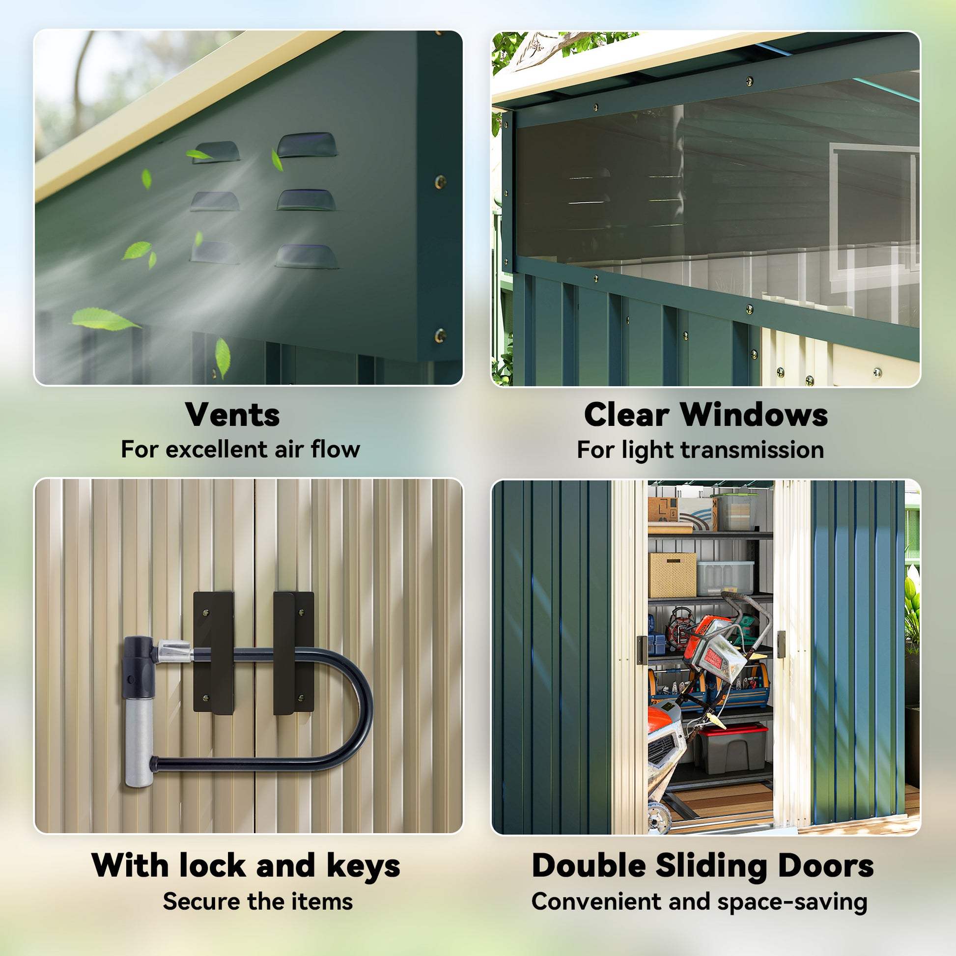 6.5x4ft Galvanized Metal Garden Shed with Foundation - Green-Patio & Garden > Lawn & Garden > Sheds-DECOROLALA