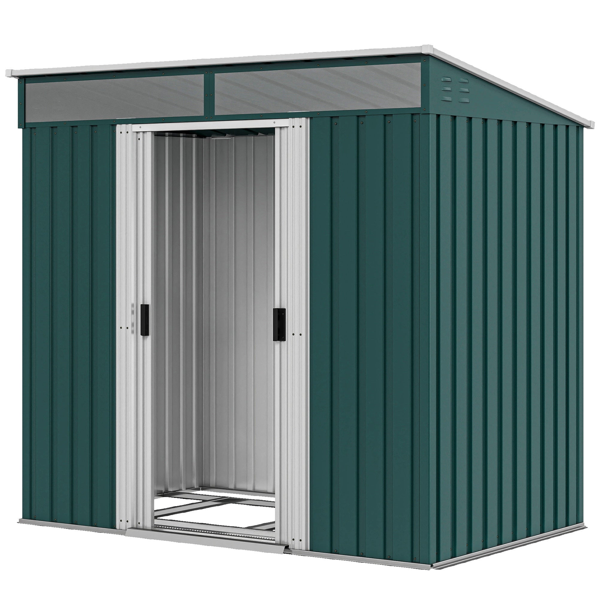 6.5x4ft Galvanized Metal Garden Shed with Foundation - Green-Patio & Garden > Lawn & Garden > Sheds-DECOROLALA