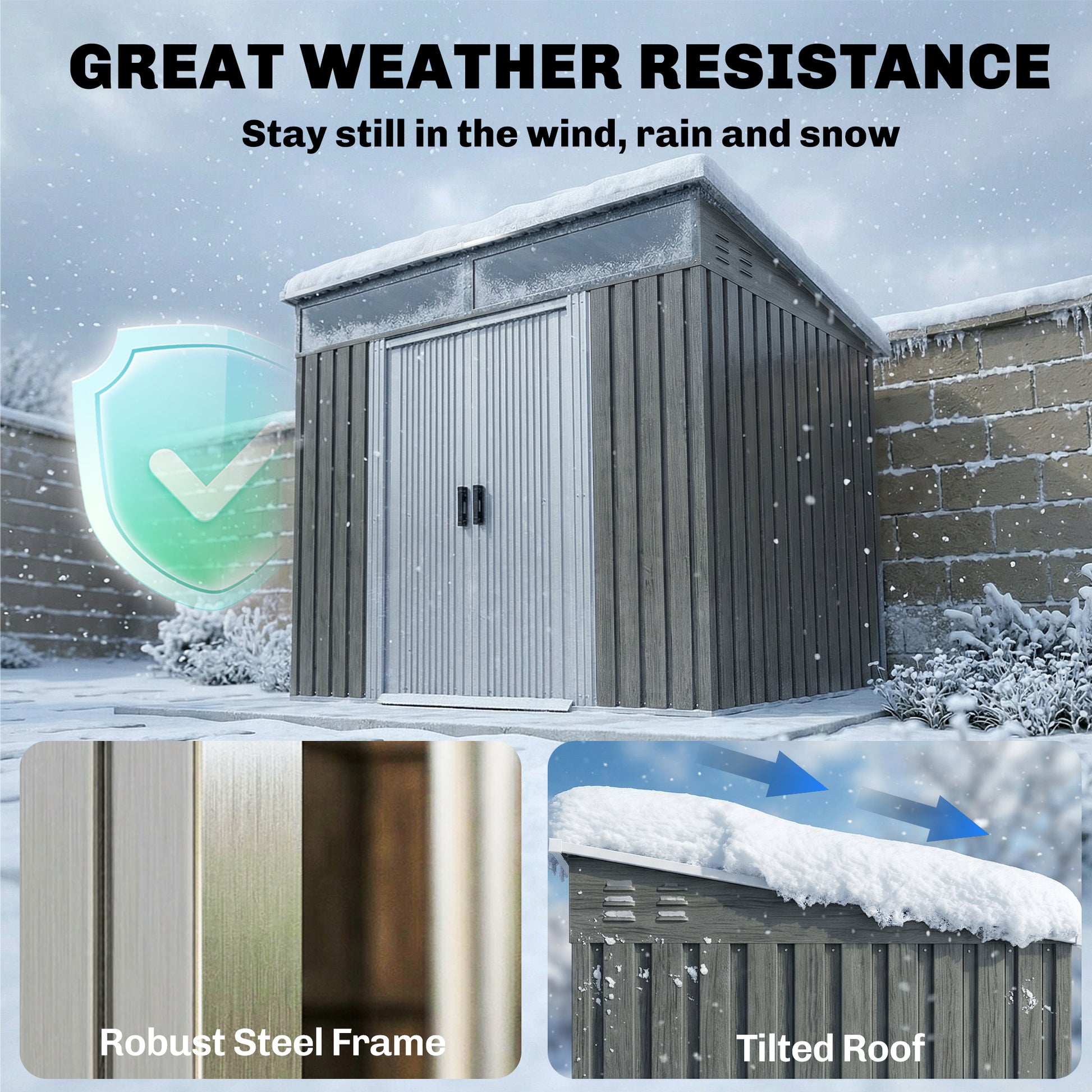 6.5x4ft Galvanized Metal Garden Shed with Foundation - Grey-Patio & Garden > Lawn & Garden > Sheds-DECOROLALA