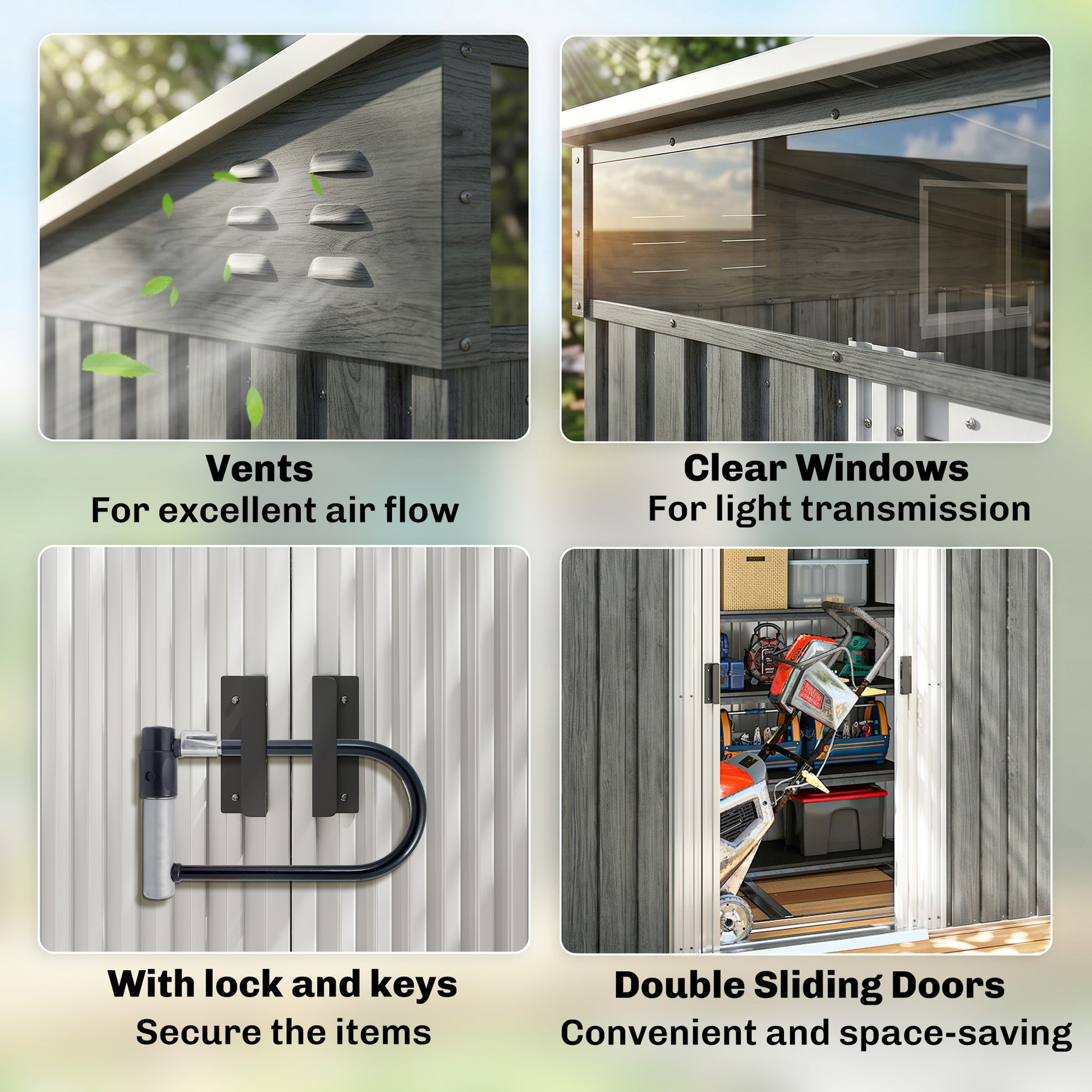 6.5x4ft Galvanized Metal Garden Shed with Foundation - Grey-Patio & Garden > Lawn & Garden > Sheds-DECOROLALA