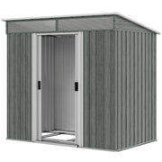 6.5x4ft Galvanized Metal Garden Shed with Foundation - Grey-Patio & Garden > Lawn & Garden > Sheds-DECOROLALA