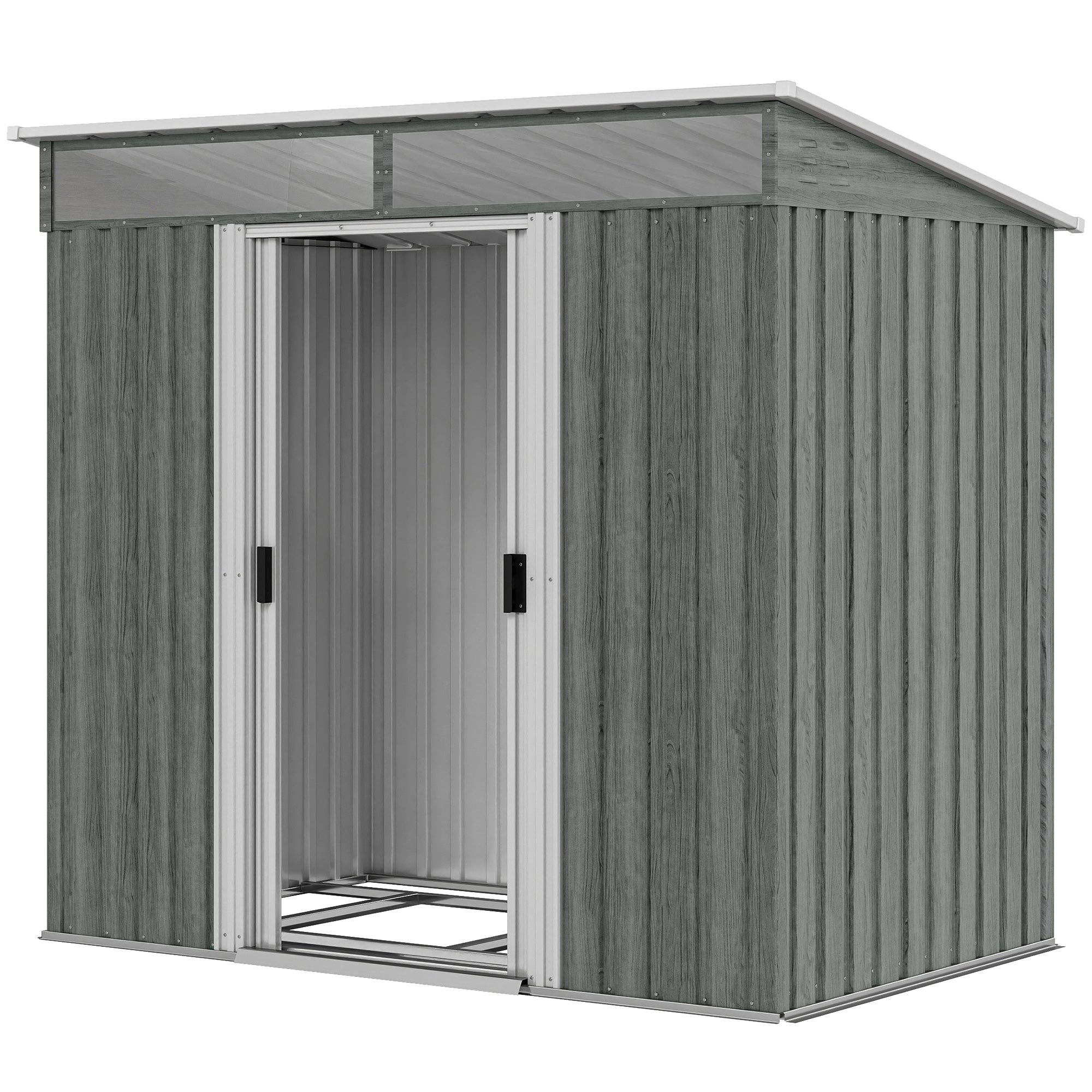 6.5x4ft Galvanized Metal Garden Shed with Foundation - Grey-Patio & Garden > Lawn & Garden > Sheds-DECOROLALA