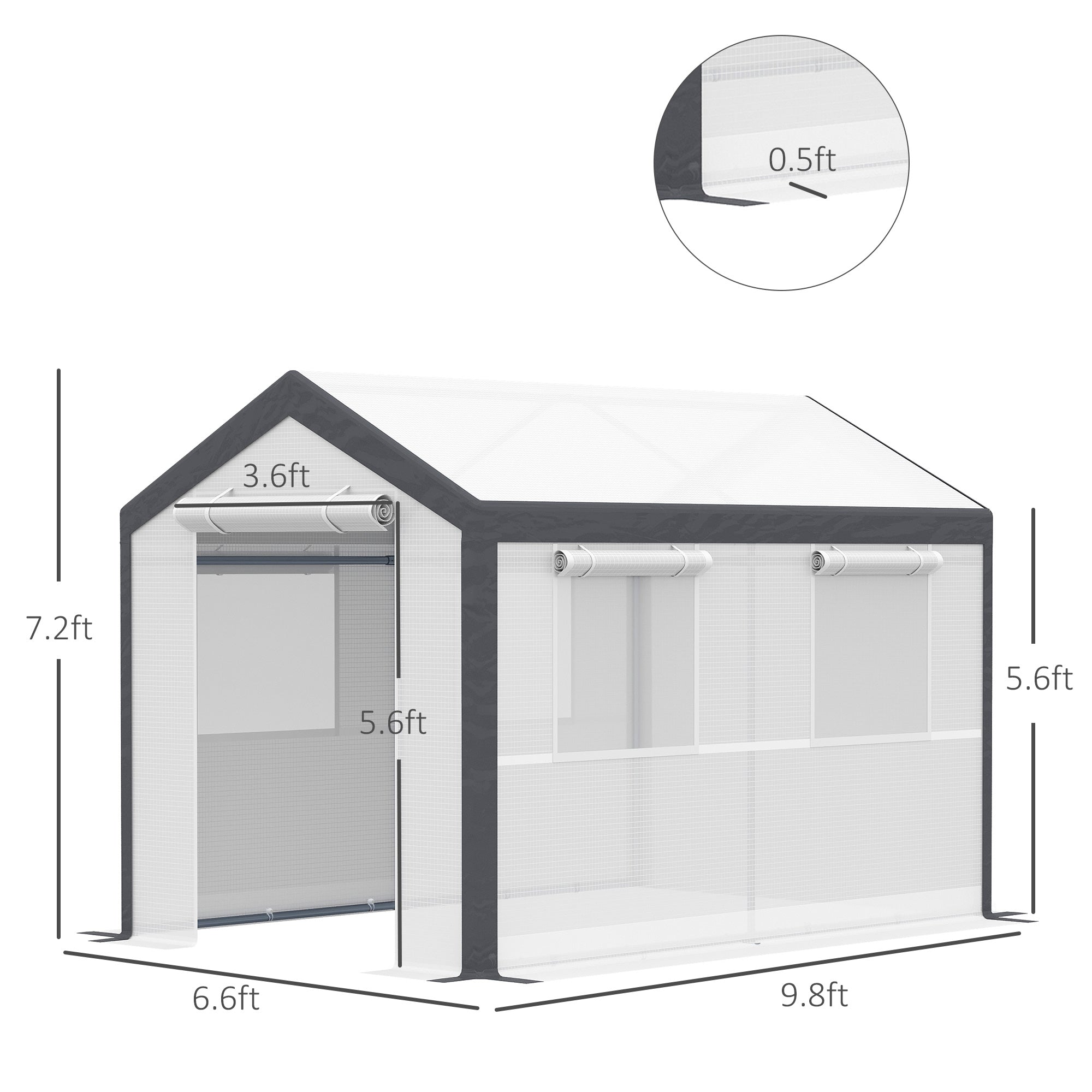 6.6' x 10' x 7' Walk-In Greenhouse - White PE Steel Frame-DECOROLALA