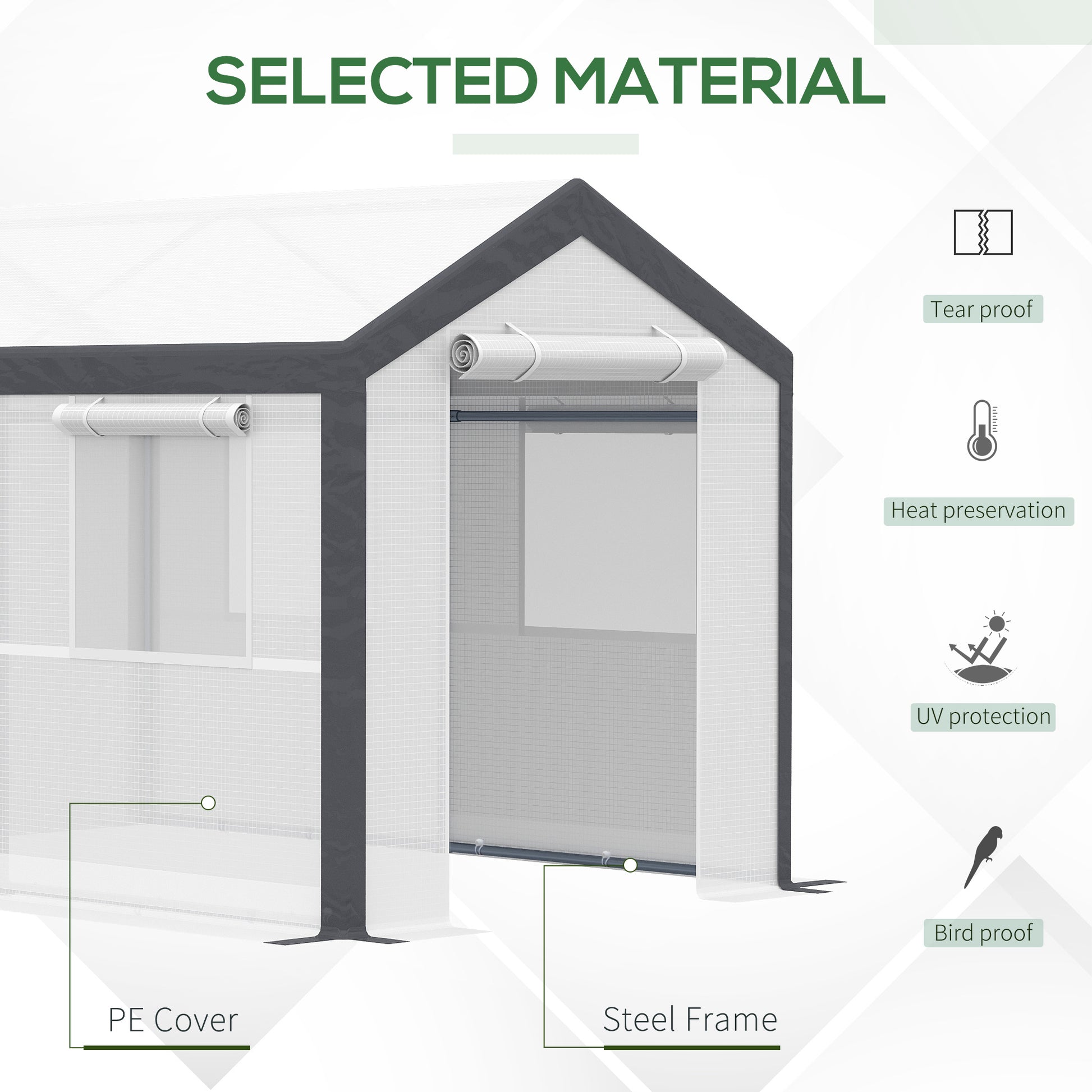 6.6' x 10' x 7' Walk-In Greenhouse - White PE Steel Frame-DECOROLALA