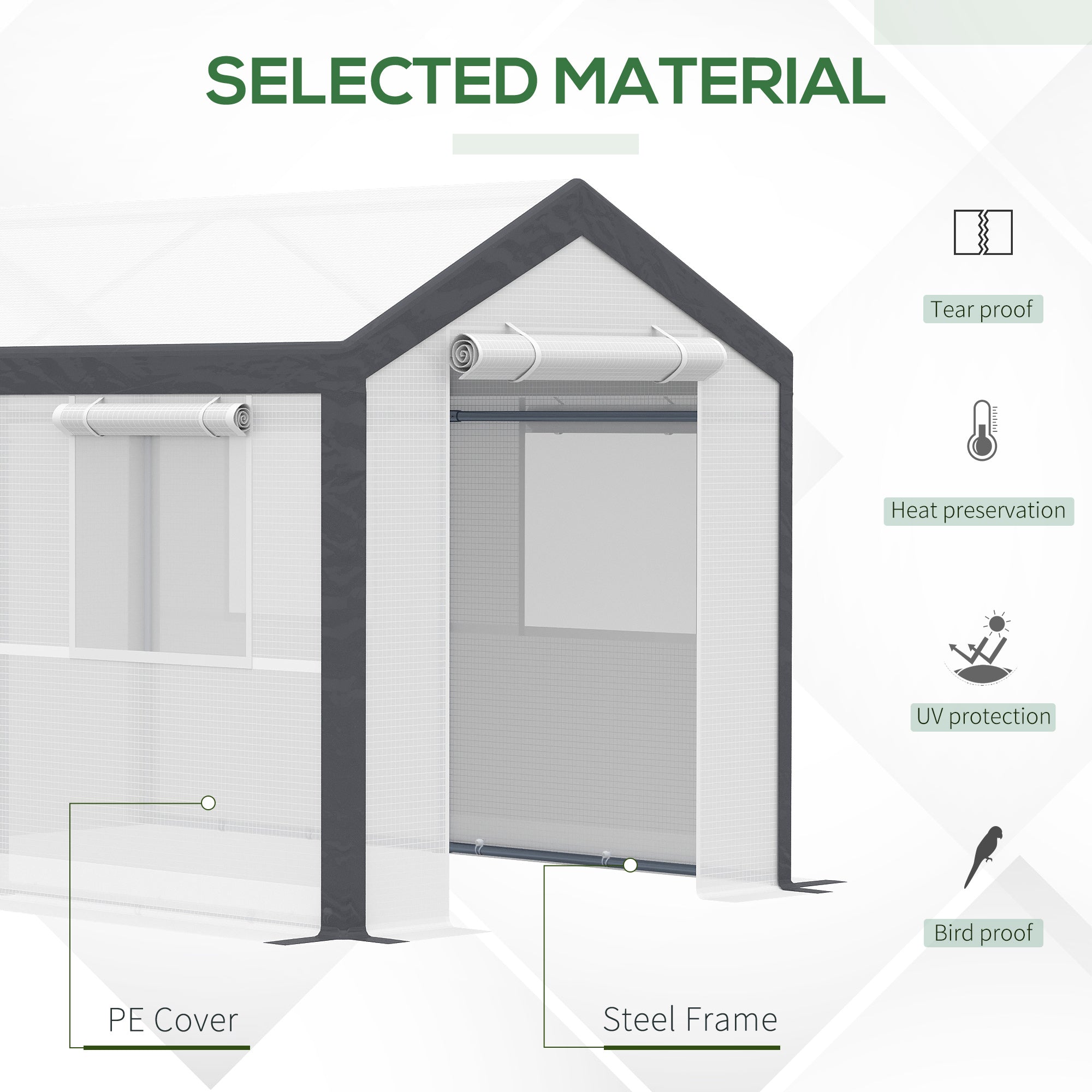 6.6' x 10' x 7' Walk-In Greenhouse - White PE Steel Frame-DECOROLALA