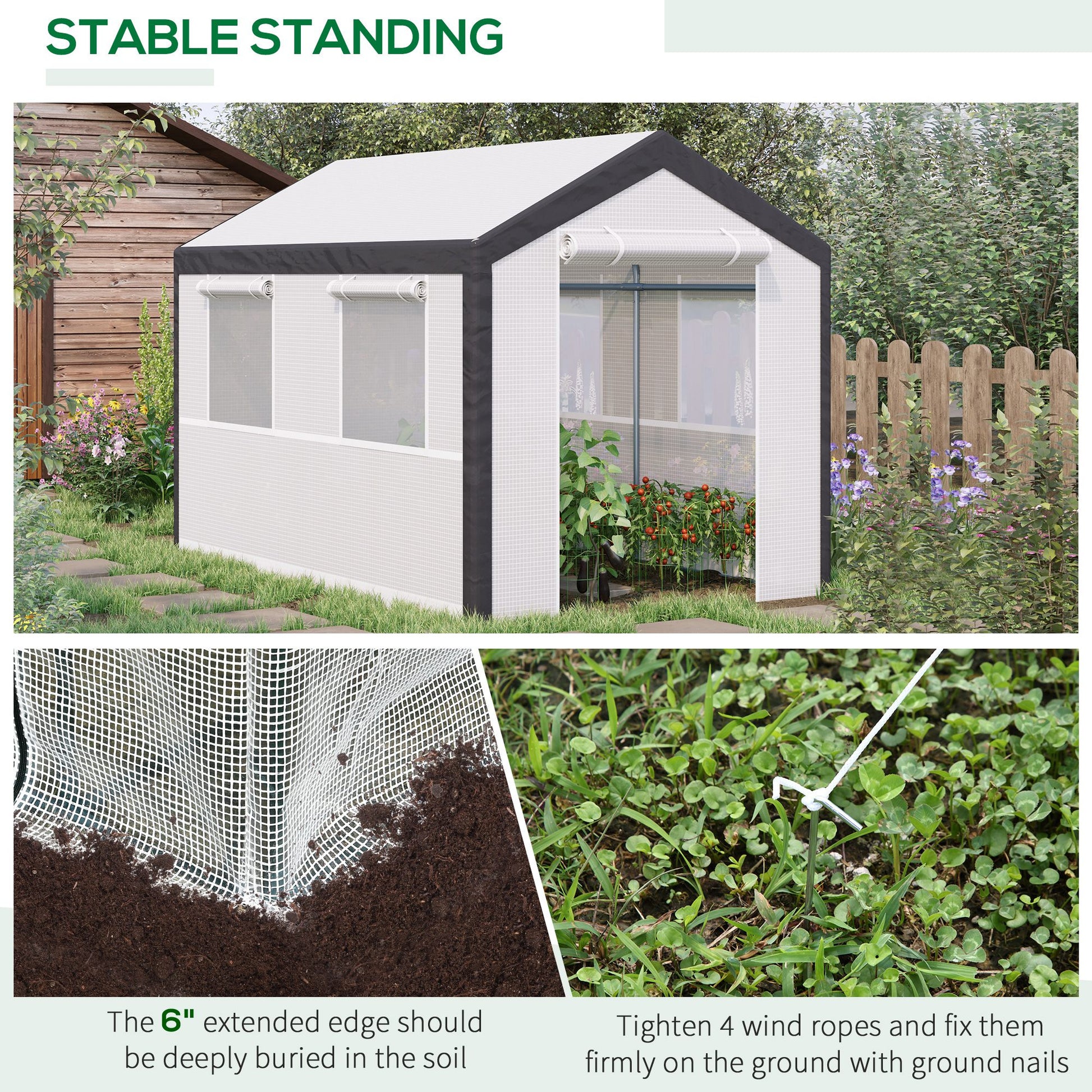 6.6' x 10' x 7' Walk-In Greenhouse - White PE Steel Frame-DECOROLALA