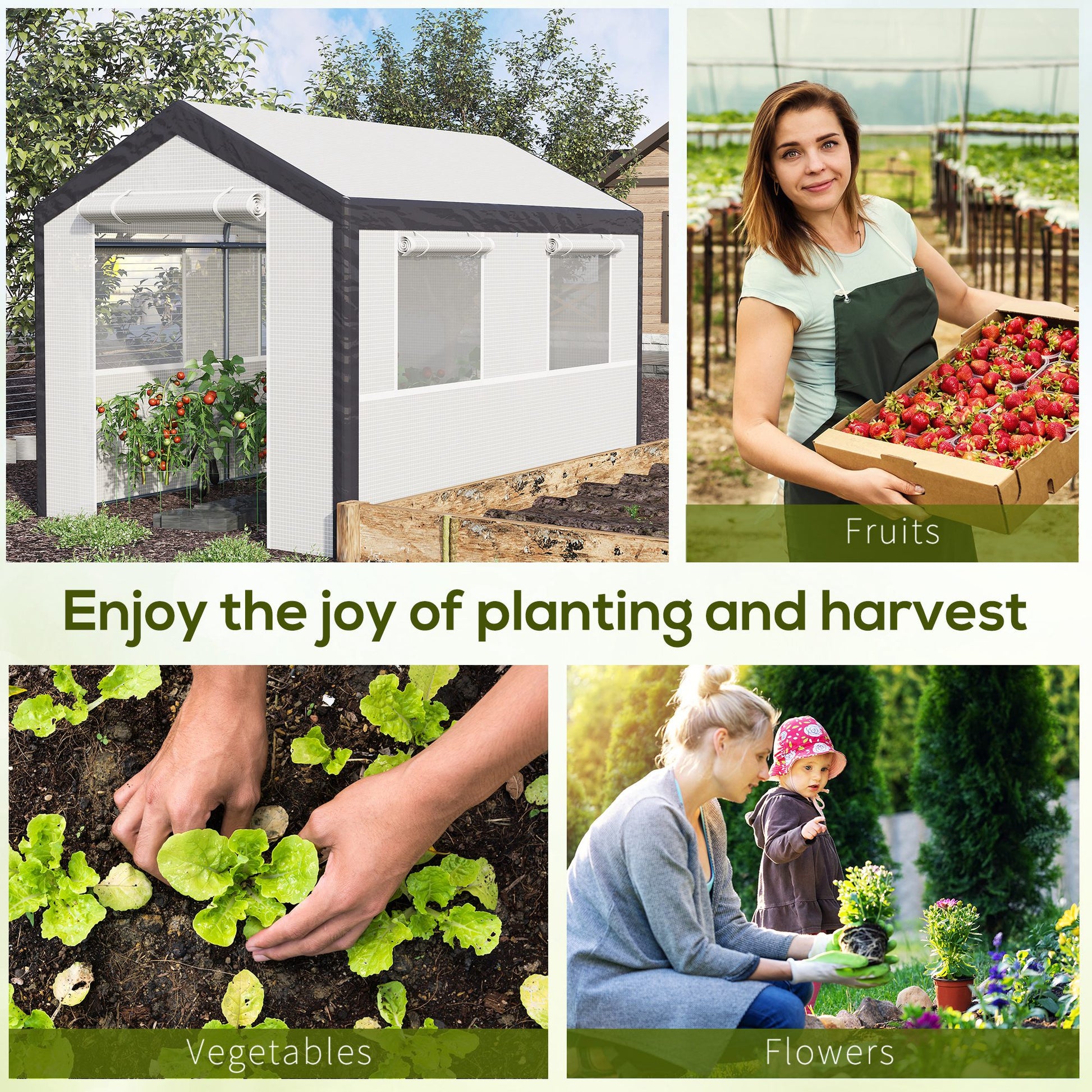 6.6' x 10' x 7' Walk-In Greenhouse - White PE Steel Frame-DECOROLALA