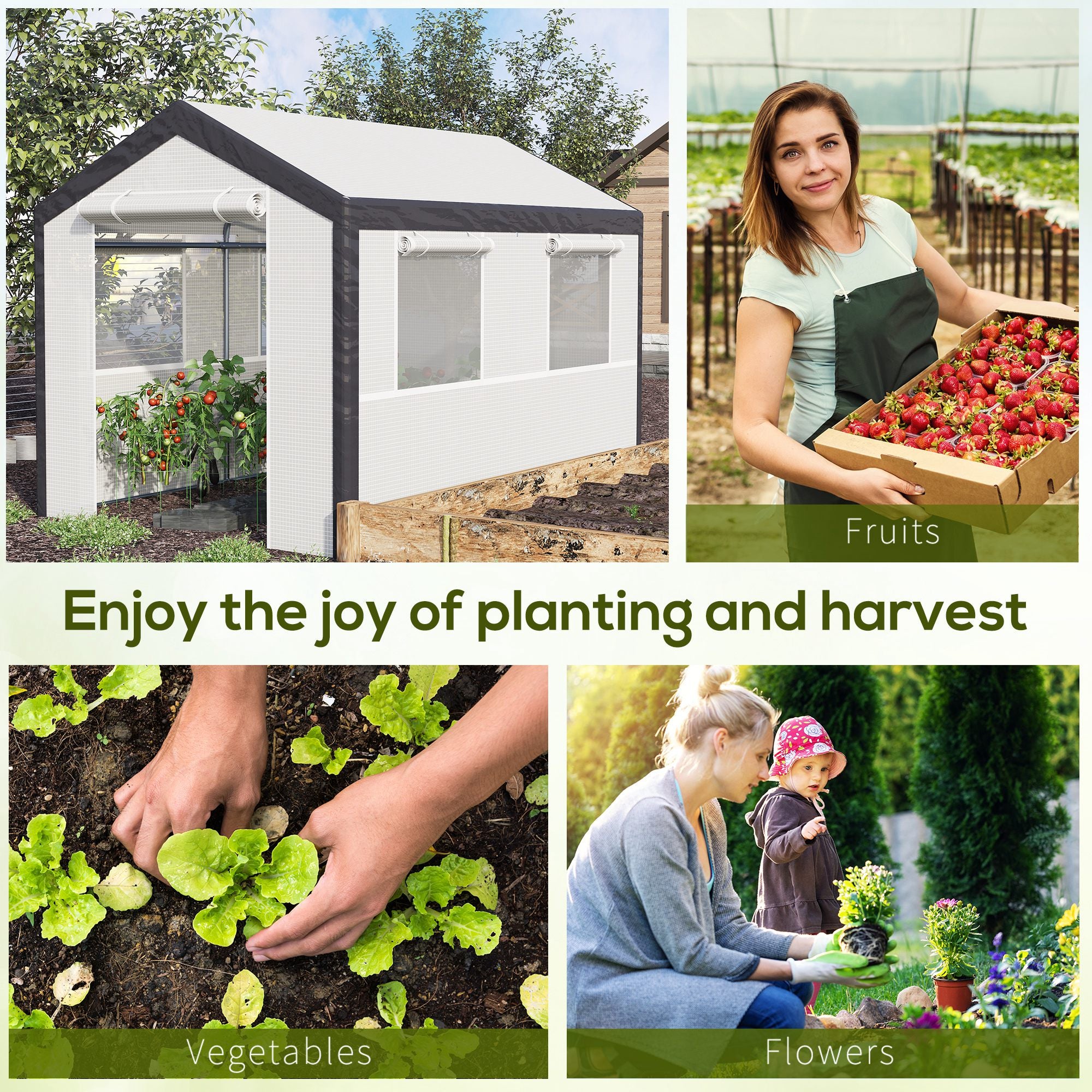 6.6' x 10' x 7' Walk-In Greenhouse - White PE Steel Frame-DECOROLALA
