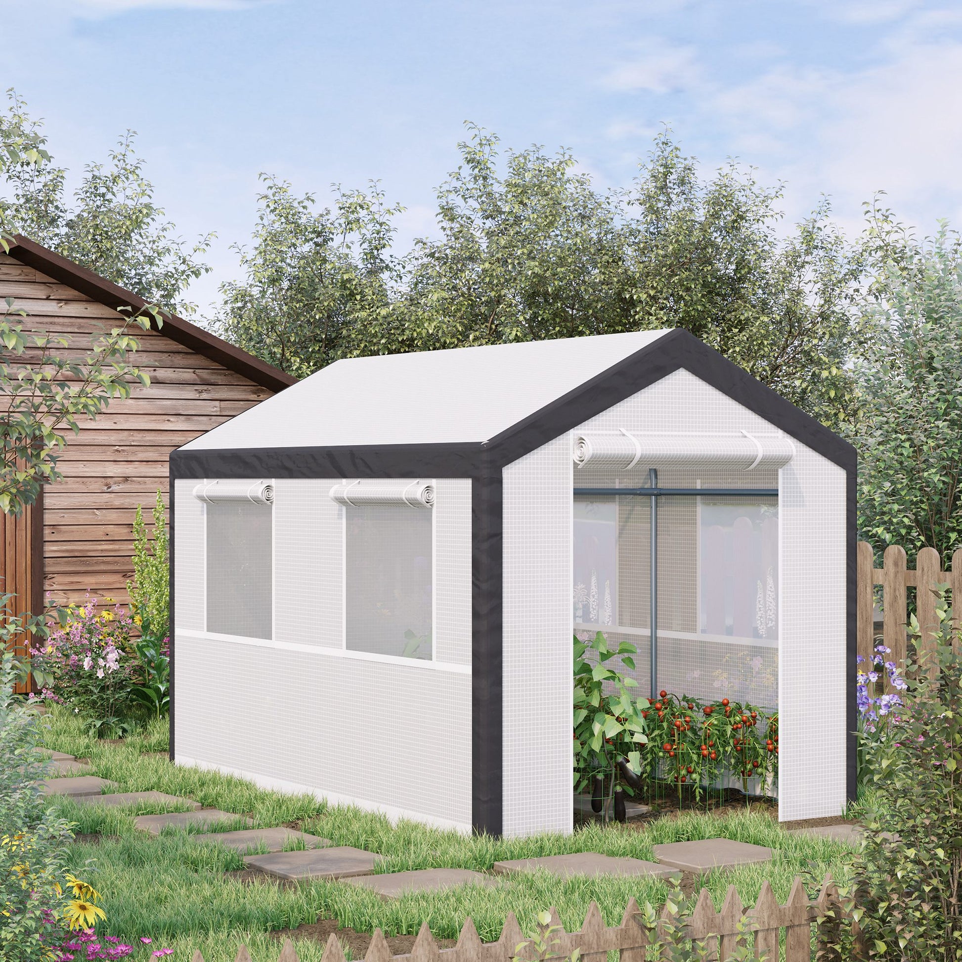 6.6' x 10' x 7' Walk-In Greenhouse - White PE Steel Frame-DECOROLALA
