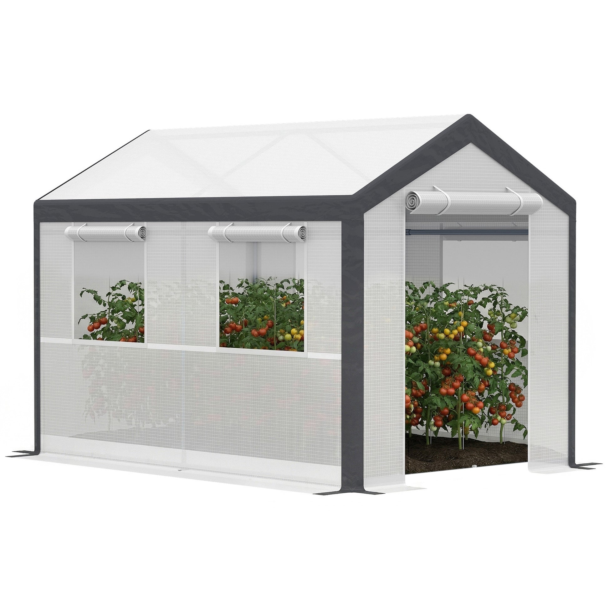 6.6' x 10' x 7' Walk-In Greenhouse - White PE Steel Frame-DECOROLALA