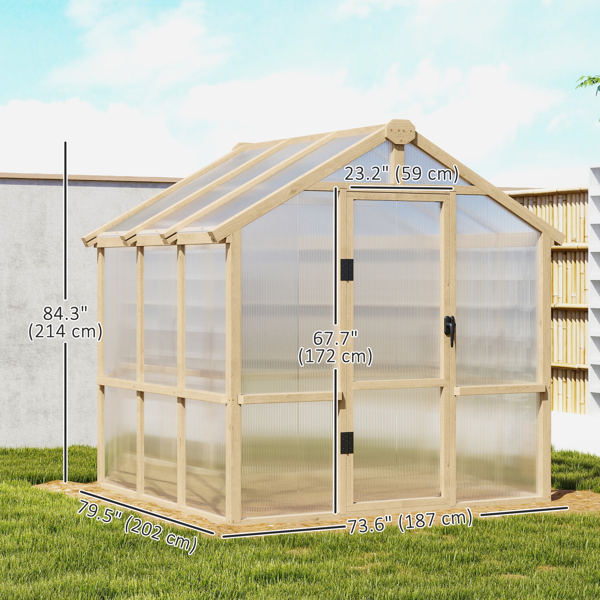 6.6' x 6' Wooden Greenhouse - Brown Fir Wood Frame-DECOROLALA