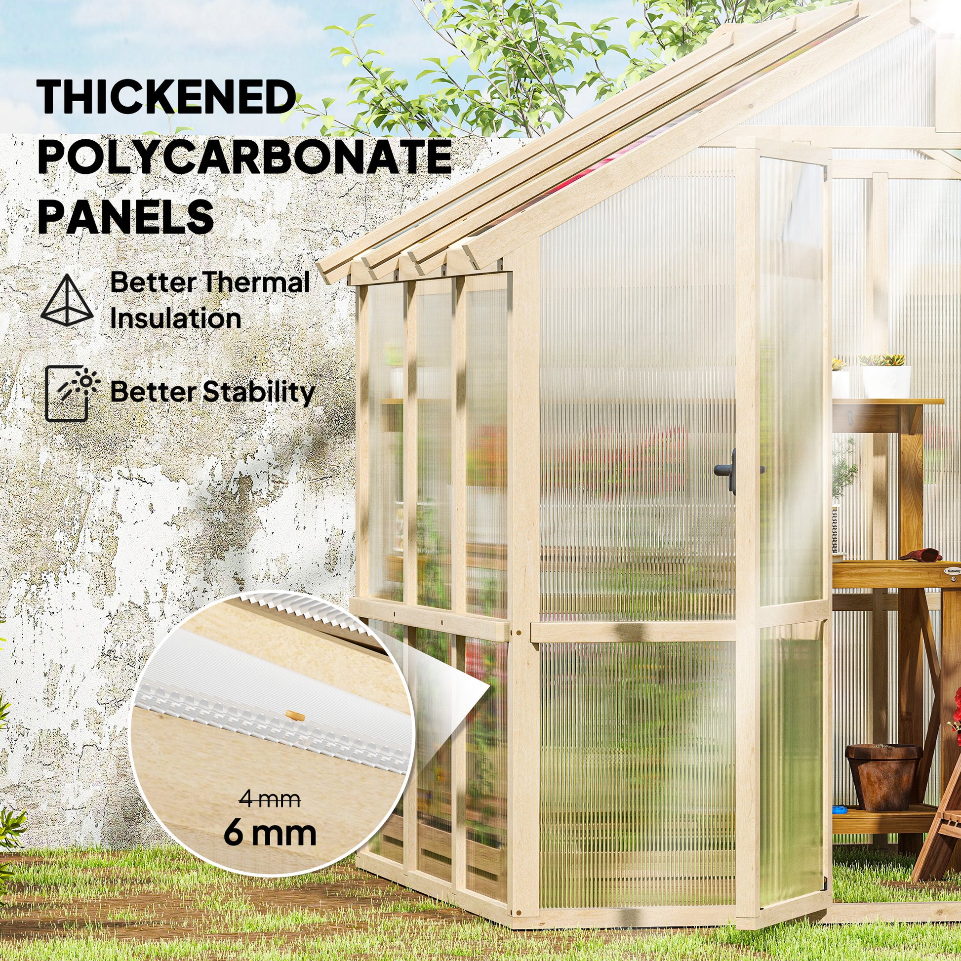 6.6' x 6' Wooden Greenhouse - Brown Fir Wood Frame-DECOROLALA