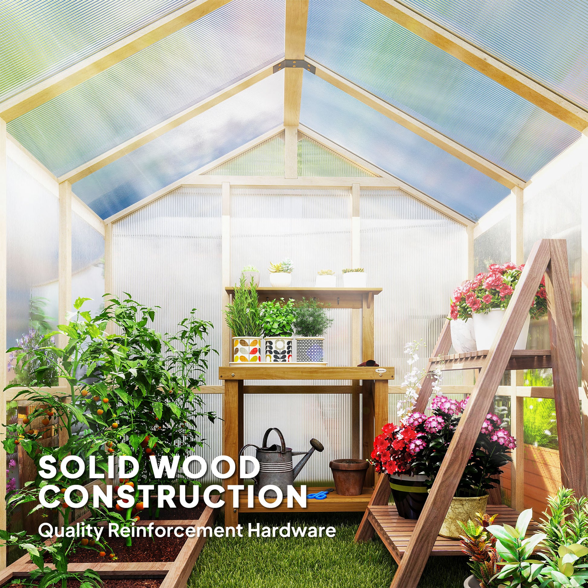 6.6' x 6' Wooden Greenhouse - Brown Fir Wood Frame-DECOROLALA