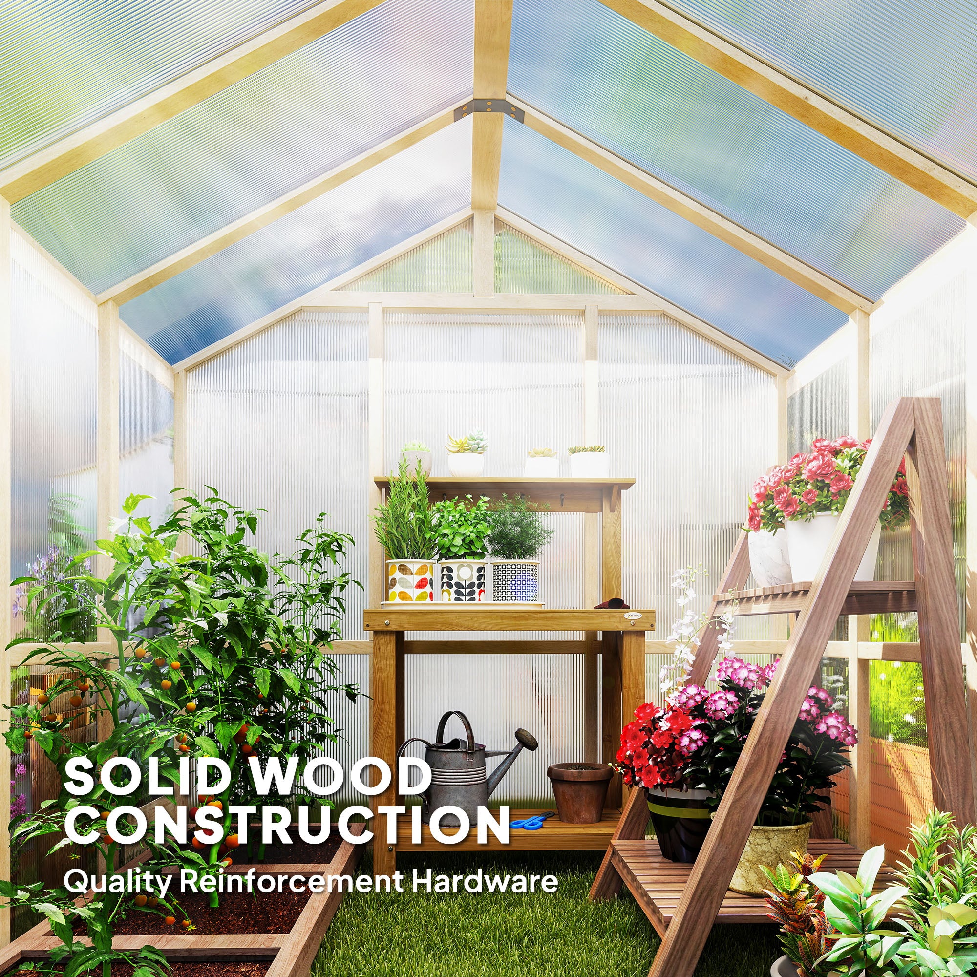 6.6' x 6' Wooden Greenhouse - Brown Fir Wood Frame-DECOROLALA