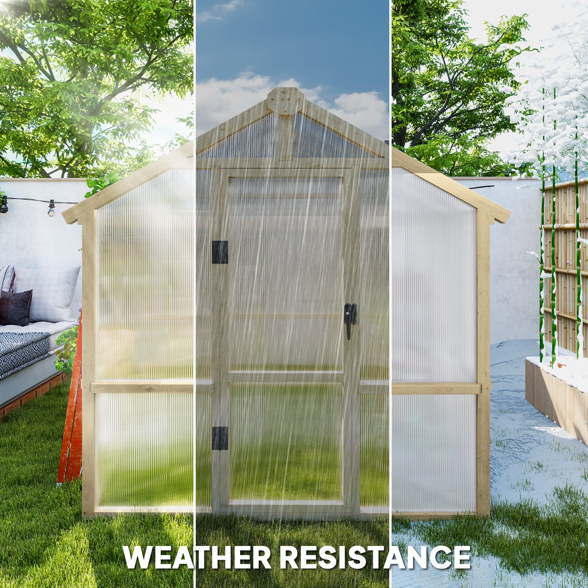 6.6' x 6' Wooden Greenhouse - Brown Fir Wood Frame-DECOROLALA