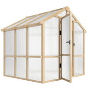 6.6' x 6' Wooden Greenhouse - Brown Fir Wood Frame-DECOROLALA