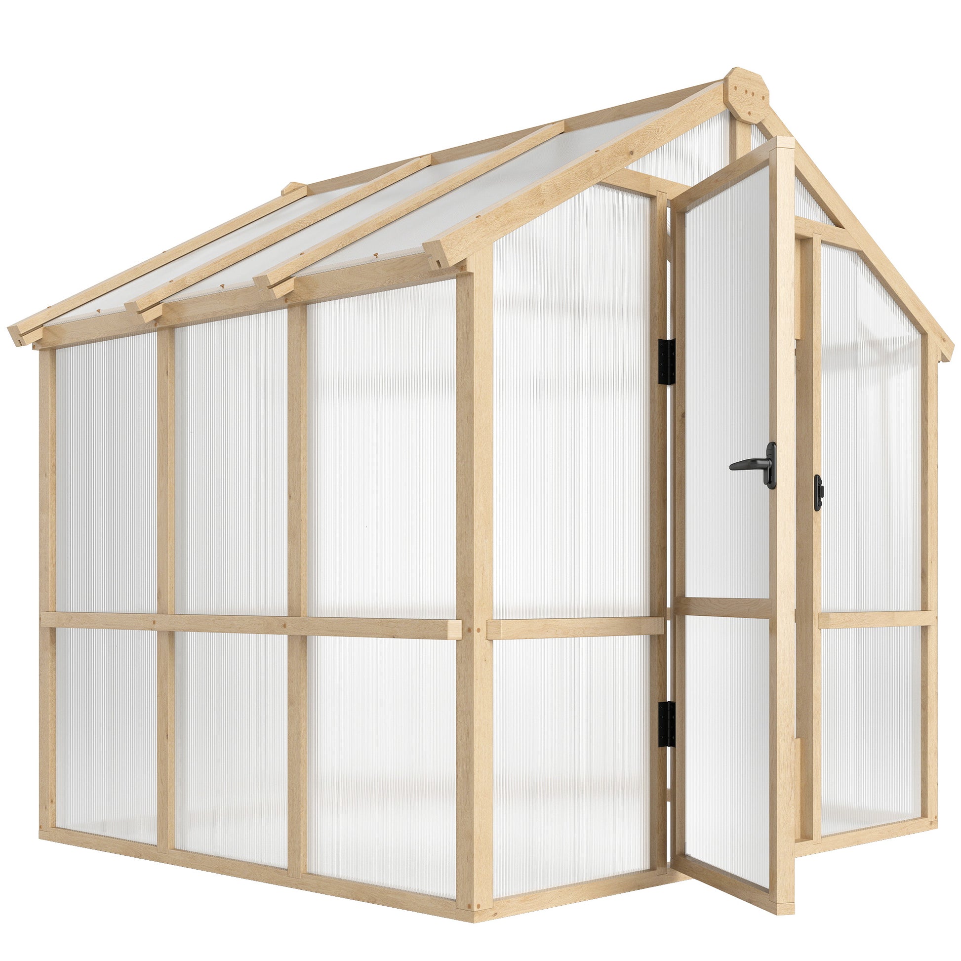 6.6' x 6' Wooden Greenhouse - Brown Fir Wood Frame-DECOROLALA