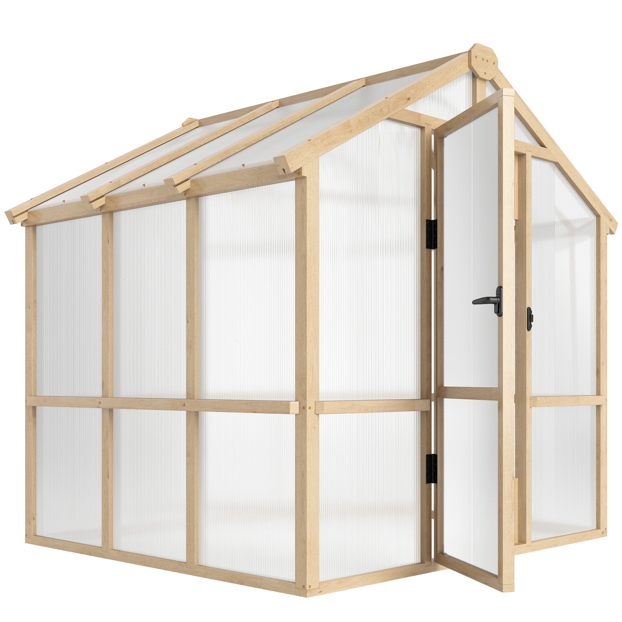 6.6' x 6' Wooden Greenhouse - Brown Fir Wood Frame-DECOROLALA