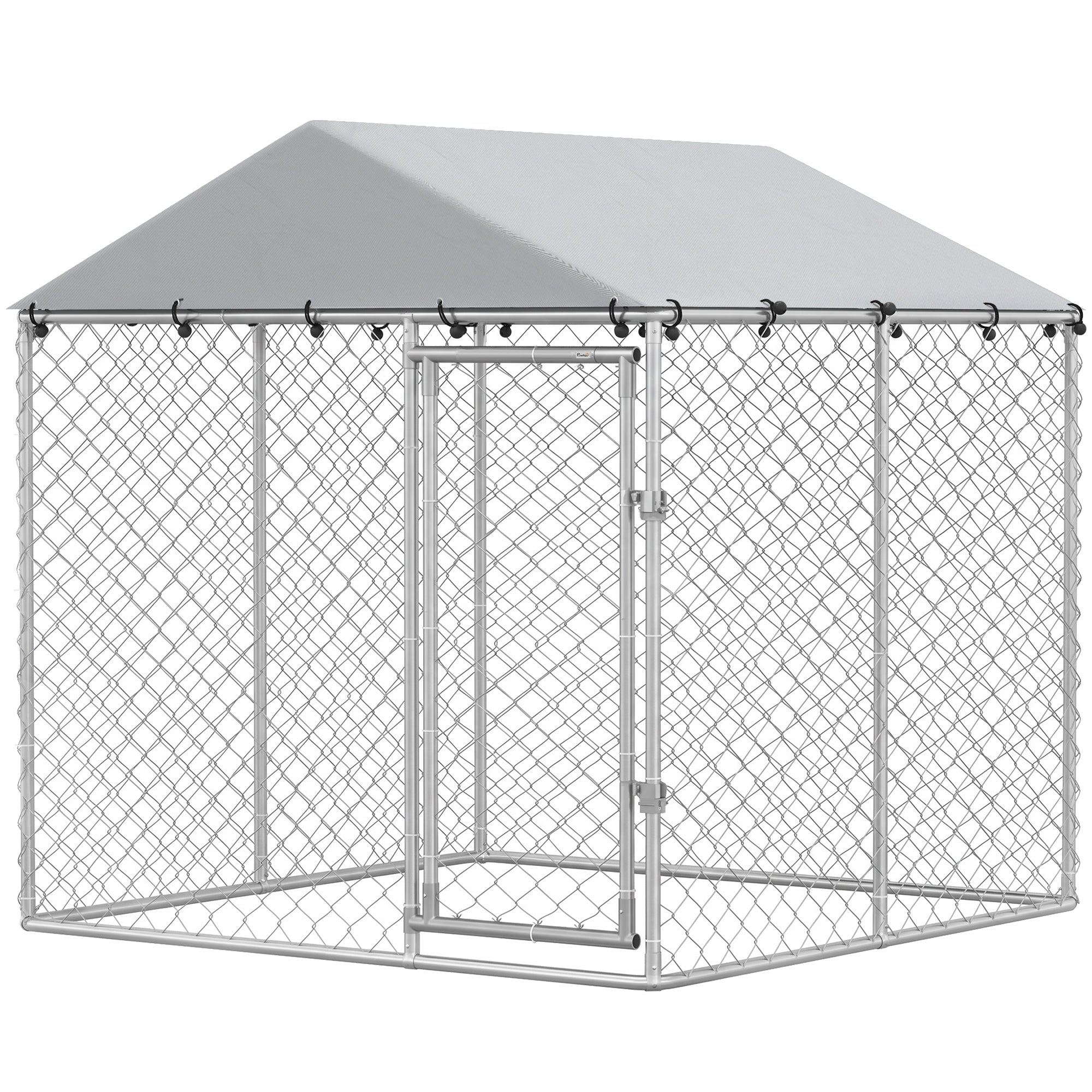 6.6' x 6.6' x 6.6' Outdoor Dog Kennel Heavy Duty Galvanized Steel with UV-resistant Roof, Silver-Dogs-DECOROLALA