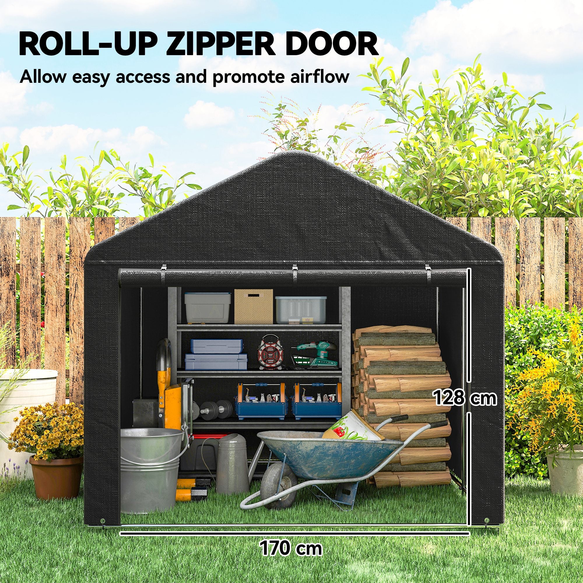 6.6' x 7.8' Portable Bike Storage Shed - Black Steel PE-Patio & Garden > Lawn & Garden > Sheds > Portable Shed-DECOROLALA