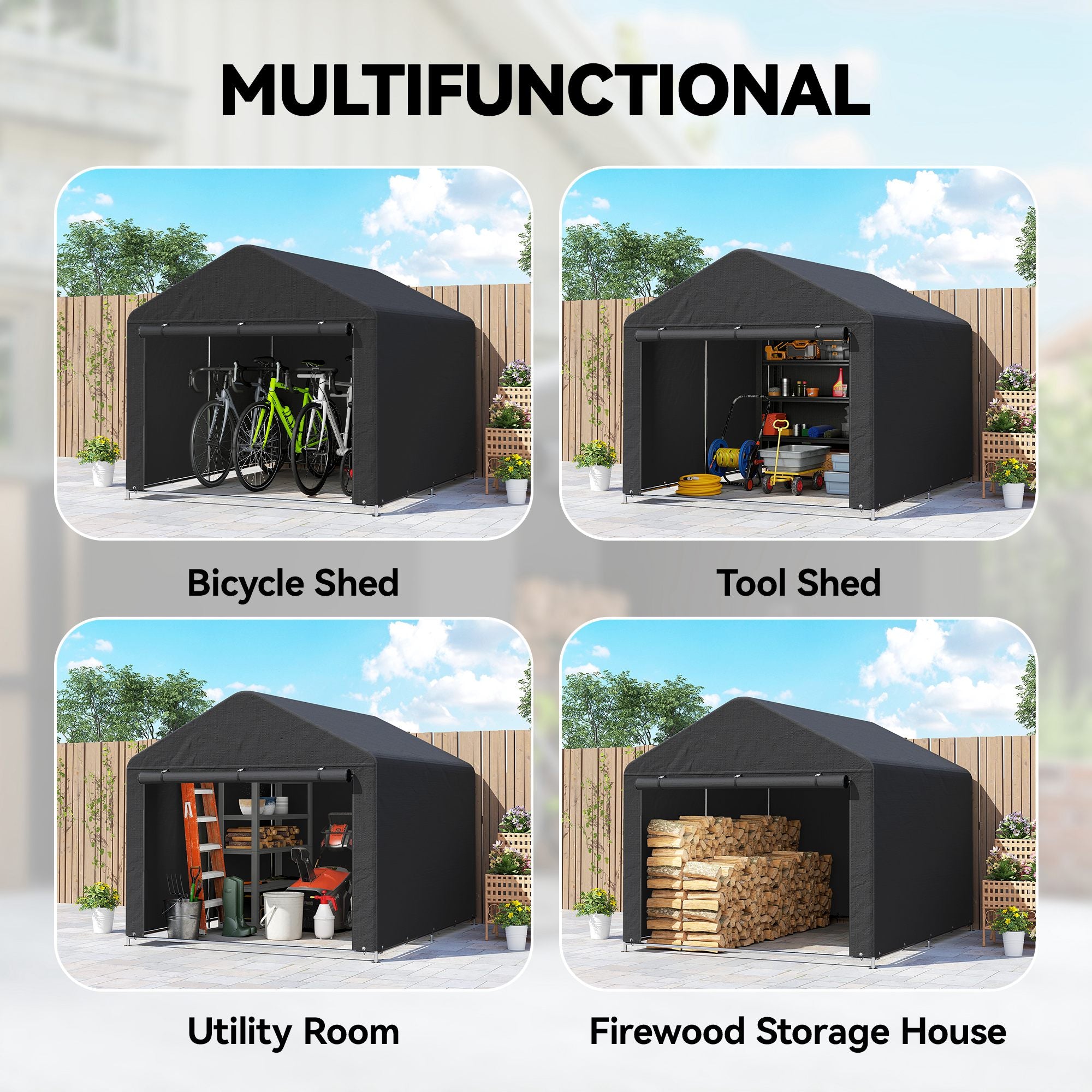 6.6' x 7.8' Portable Bike Storage Shed - Black Steel PE-Patio & Garden > Lawn & Garden > Sheds > Portable Shed-DECOROLALA