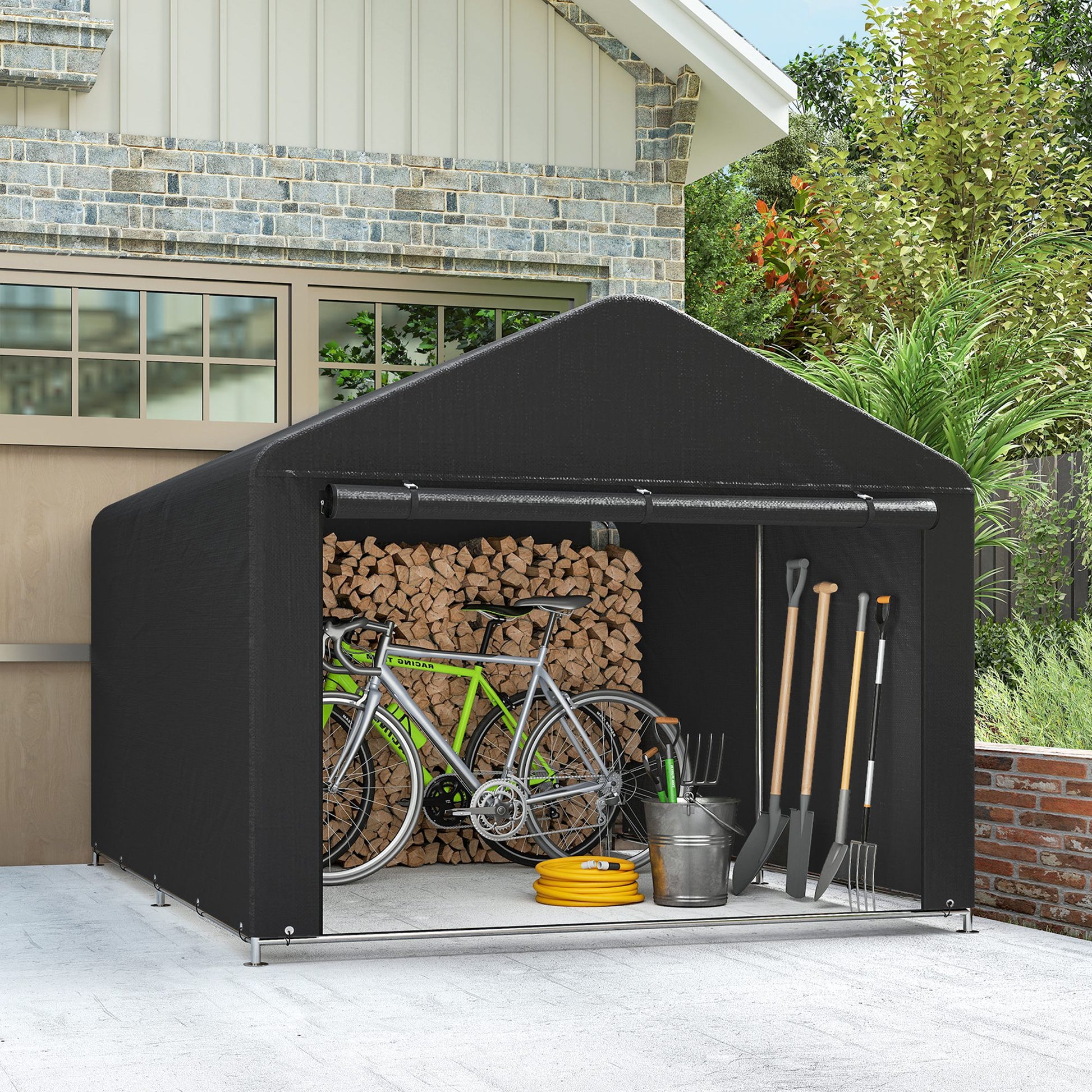 6.6' x 7.8' Portable Bike Storage Shed - Black Steel PE-Patio & Garden > Lawn & Garden > Sheds > Portable Shed-DECOROLALA
