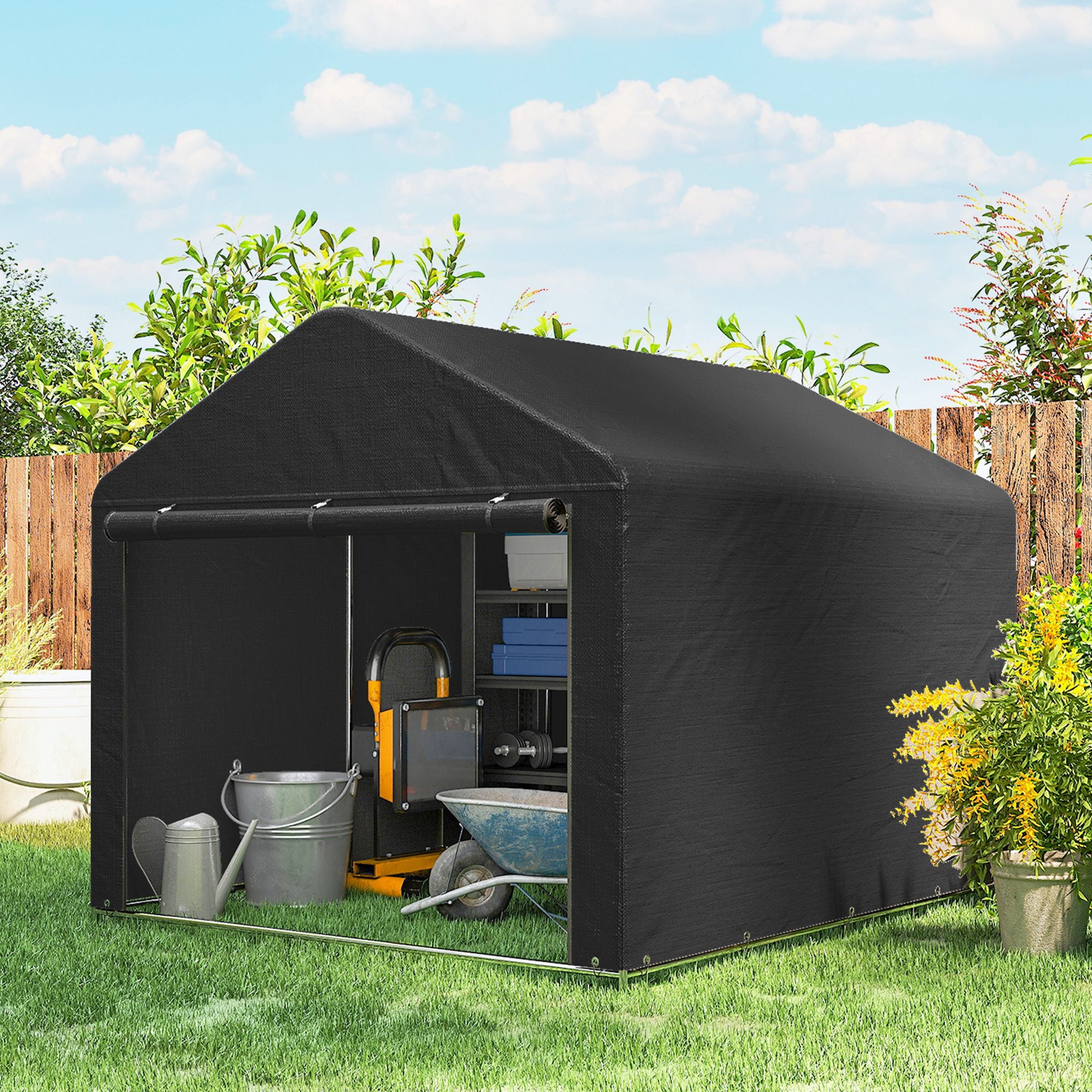 6.6' x 7.8' Portable Bike Storage Shed - Black Steel PE-Patio & Garden > Lawn & Garden > Sheds > Portable Shed-DECOROLALA