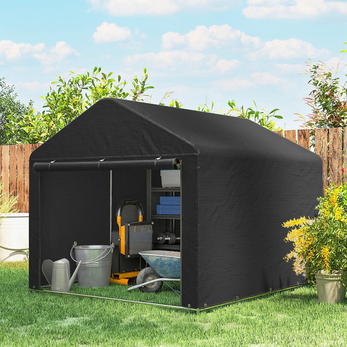 6.6' x 7.8' Portable Bike Storage Shed - Black Steel PE-Patio & Garden > Lawn & Garden > Sheds > Portable Shed-DECOROLALA