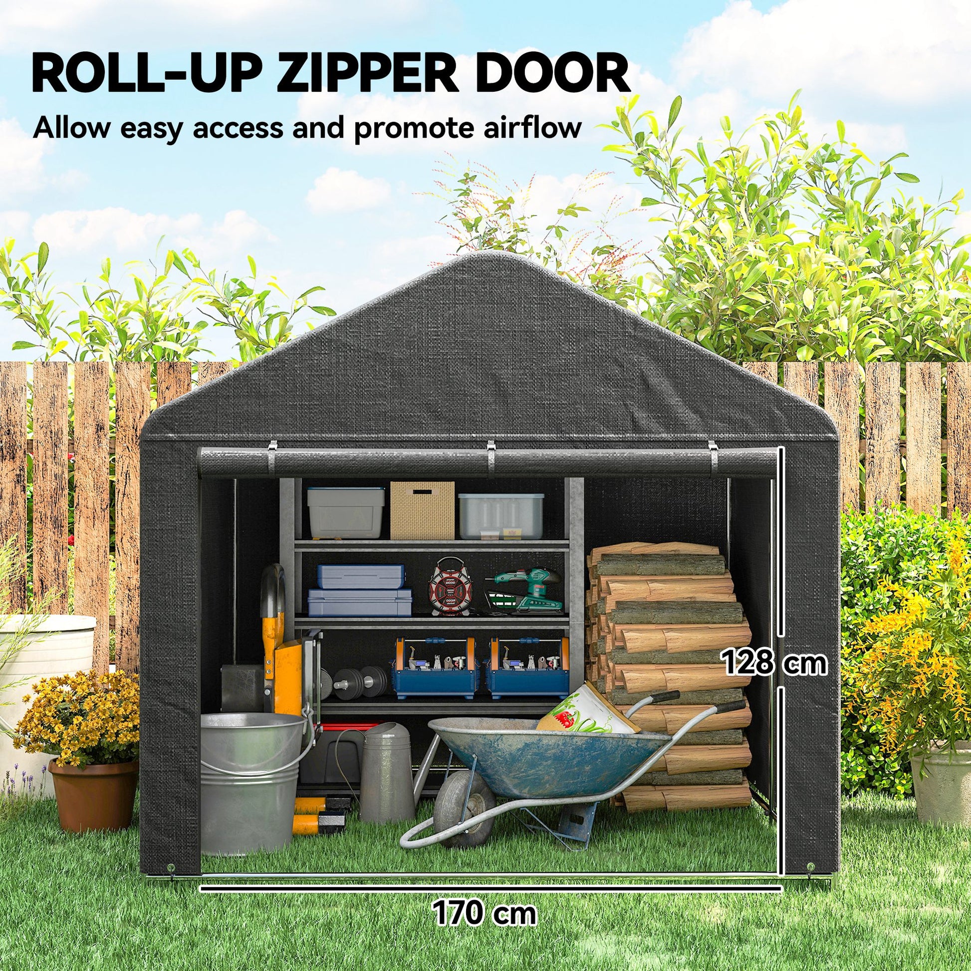 6.6' x 7.8' Portable Bike Storage Shed - Dark Grey PE-Patio & Garden > Lawn & Garden > Sheds > Portable Shed-DECOROLALA