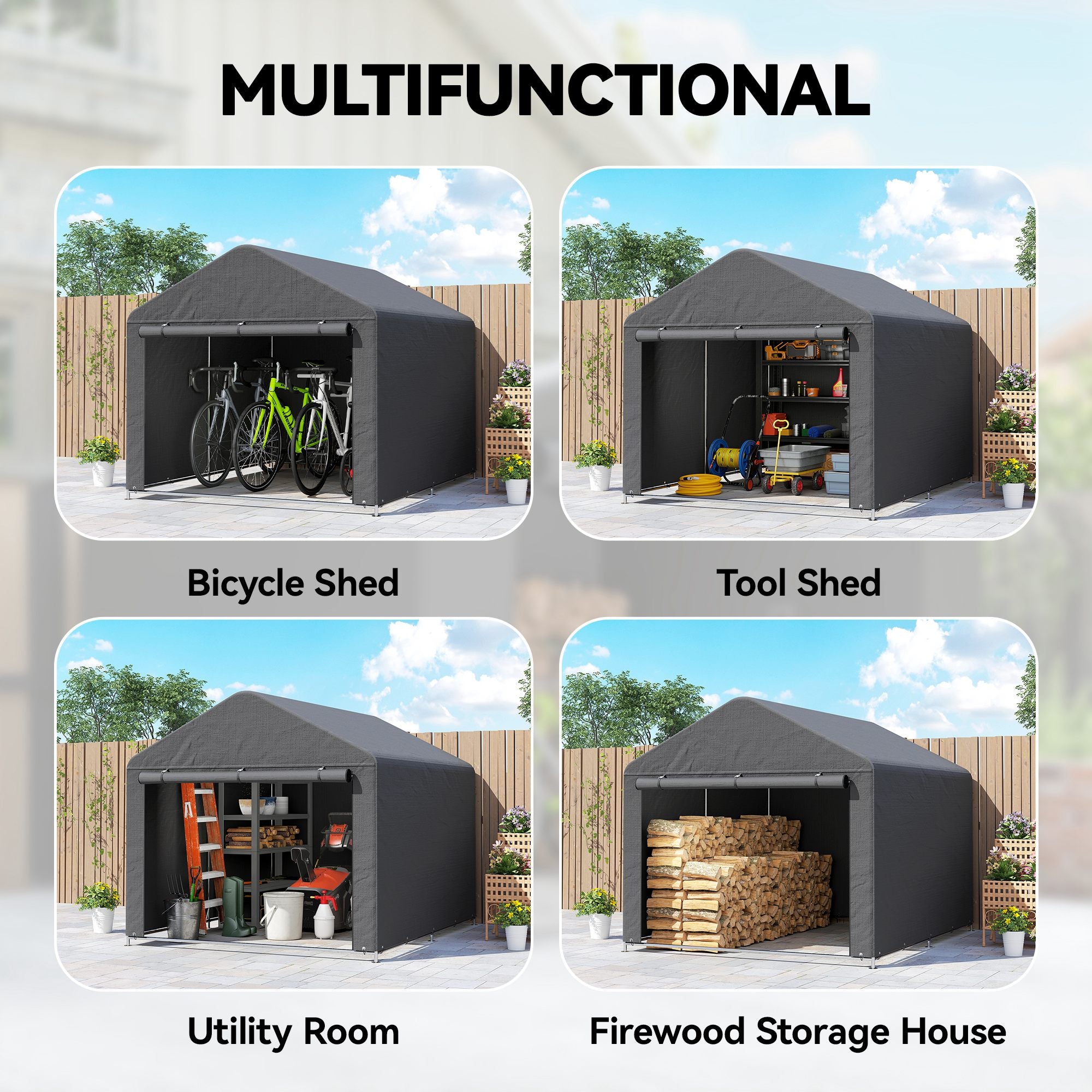 6.6' x 7.8' Portable Bike Storage Shed - Dark Grey PE-Patio & Garden > Lawn & Garden > Sheds > Portable Shed-DECOROLALA