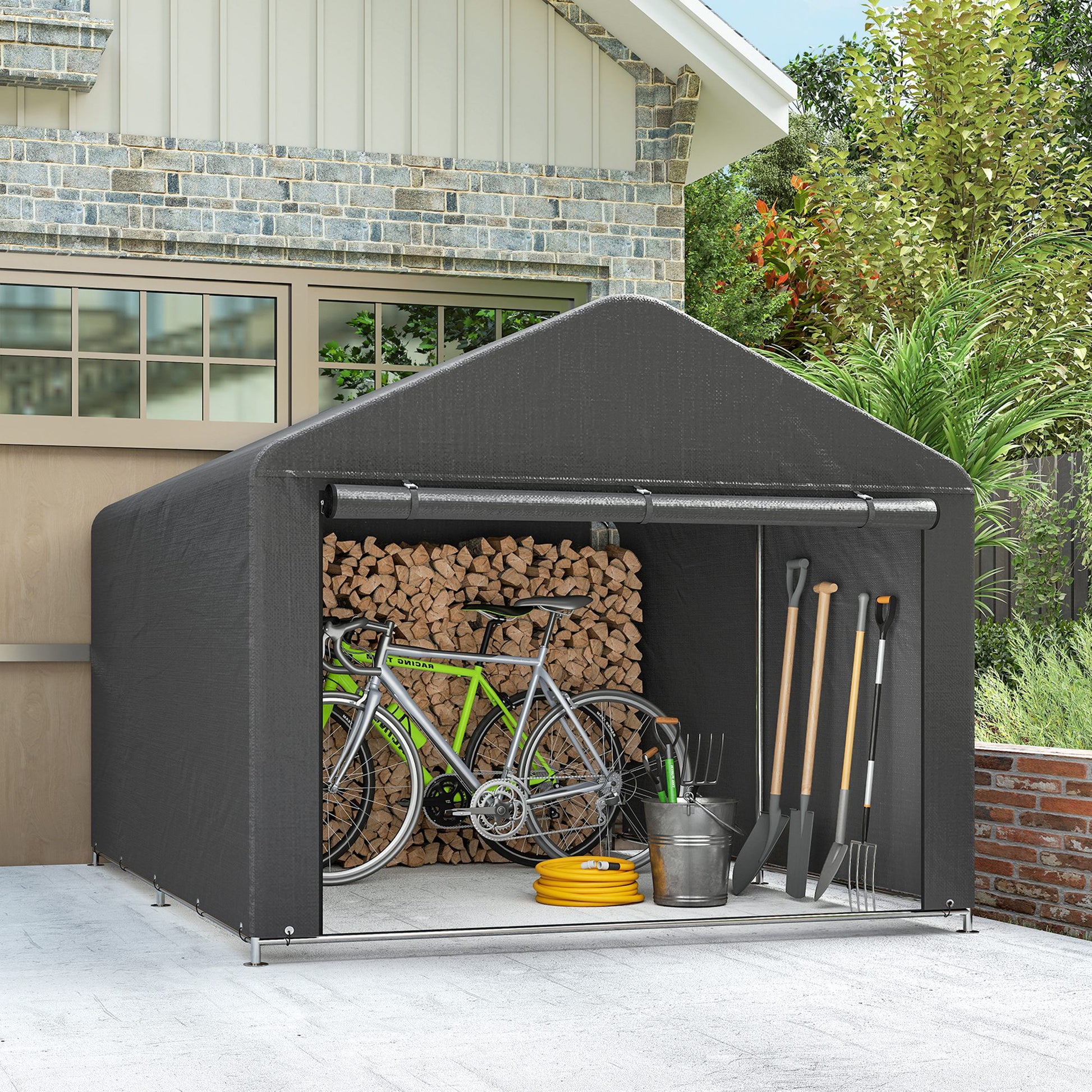 6.6' x 7.8' Portable Bike Storage Shed - Dark Grey PE-Patio & Garden > Lawn & Garden > Sheds > Portable Shed-DECOROLALA