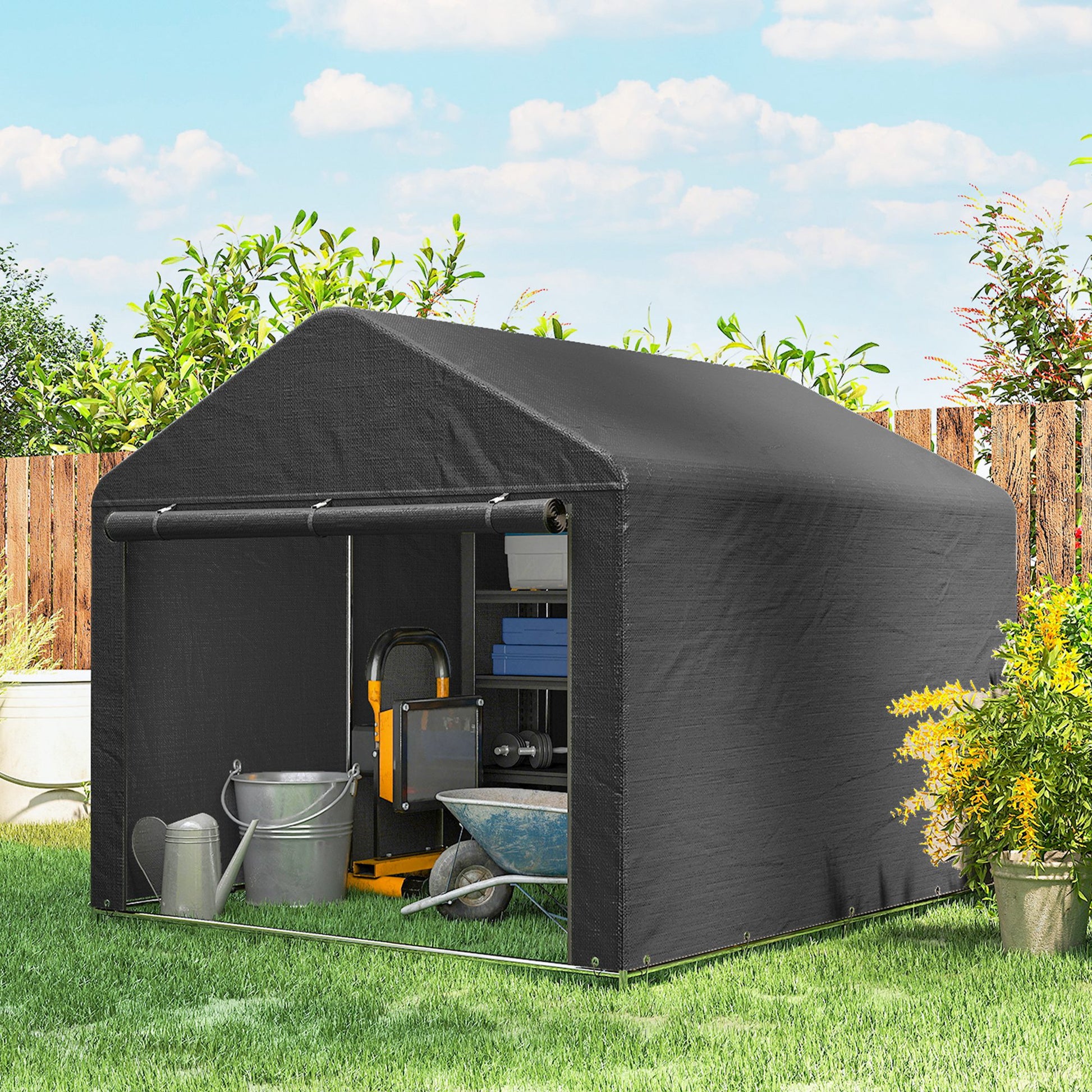 6.6' x 7.8' Portable Bike Storage Shed - Dark Grey PE-Patio & Garden > Lawn & Garden > Sheds > Portable Shed-DECOROLALA