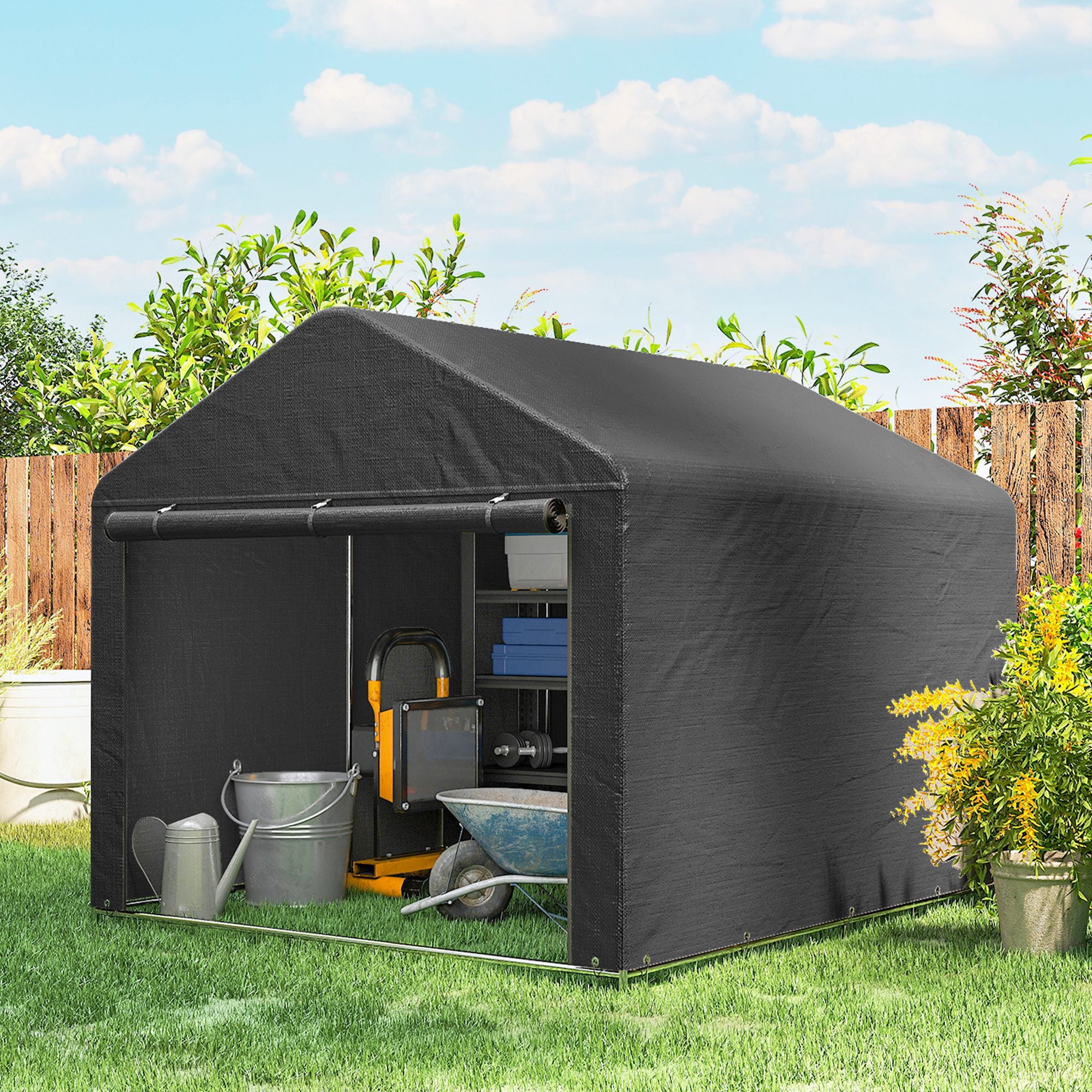 6.6' x 7.8' Portable Bike Storage Shed - Dark Grey PE-Patio & Garden > Lawn & Garden > Sheds > Portable Shed-DECOROLALA