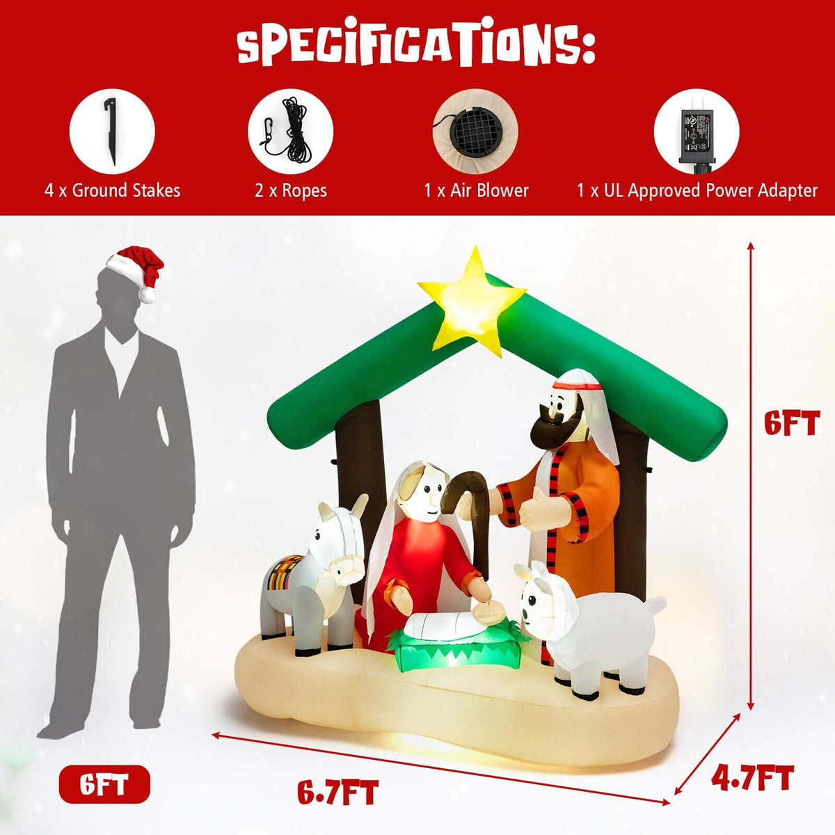 6.7 Feet Christmas Inflatable Nativity Scene with LED Lights-Christmas Inflatables-DECOROLALA