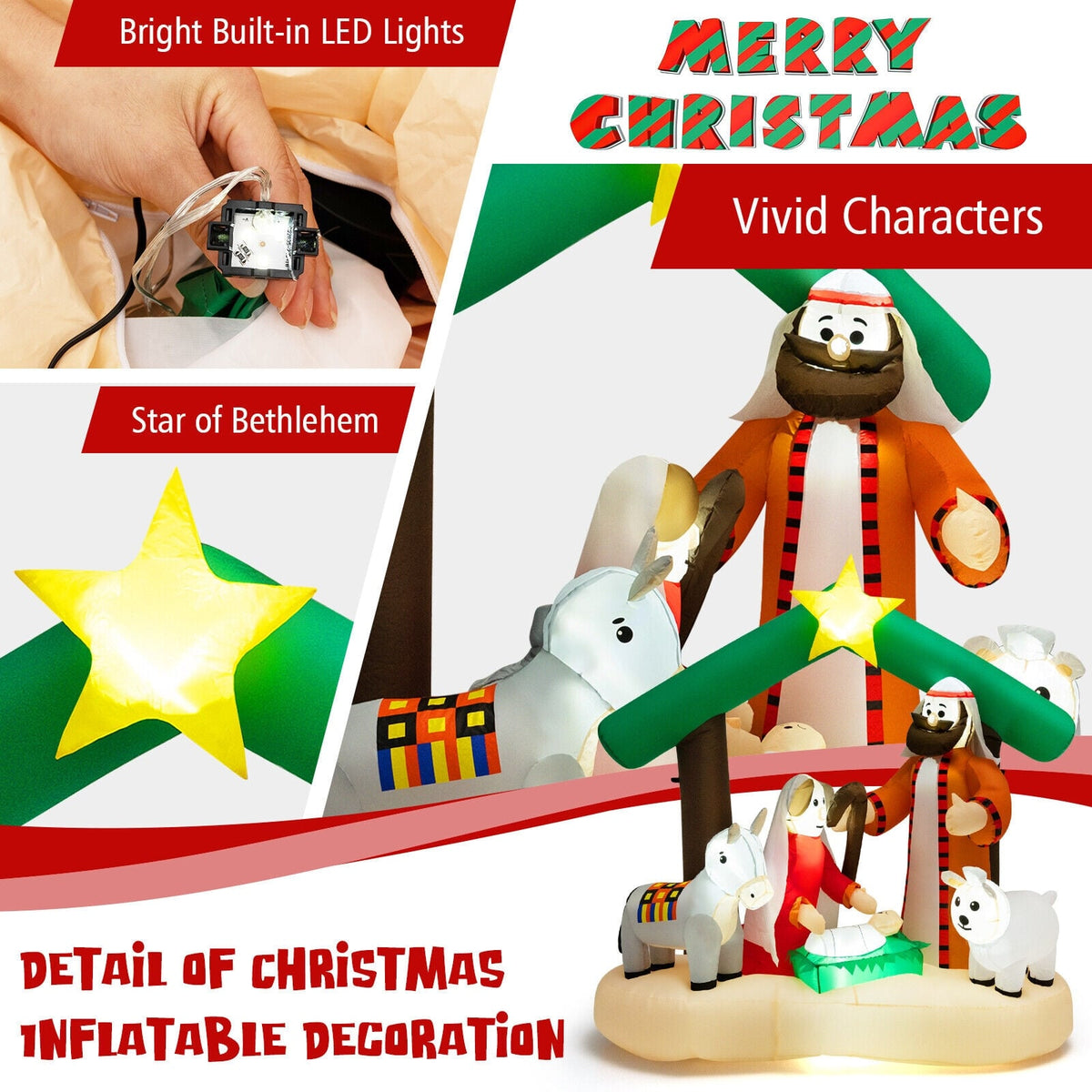 6.7 Feet Christmas Inflatable Nativity Scene with LED Lights-Christmas Inflatables-DECOROLALA