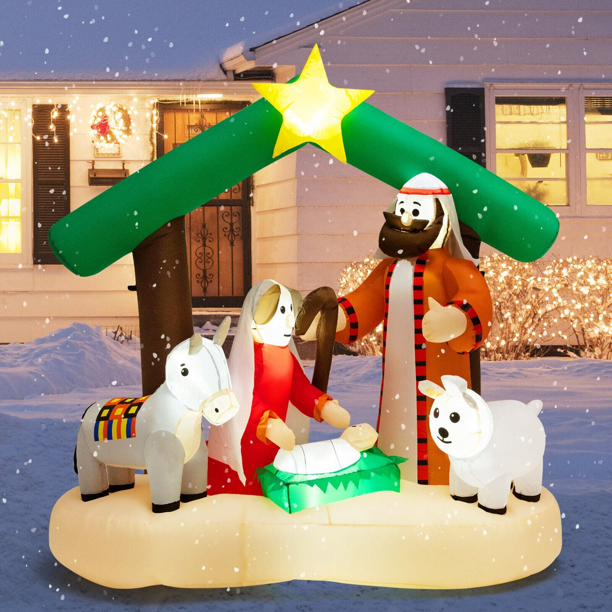 6.7 Feet Christmas Inflatable Nativity Scene with LED Lights-Christmas Inflatables-DECOROLALA
