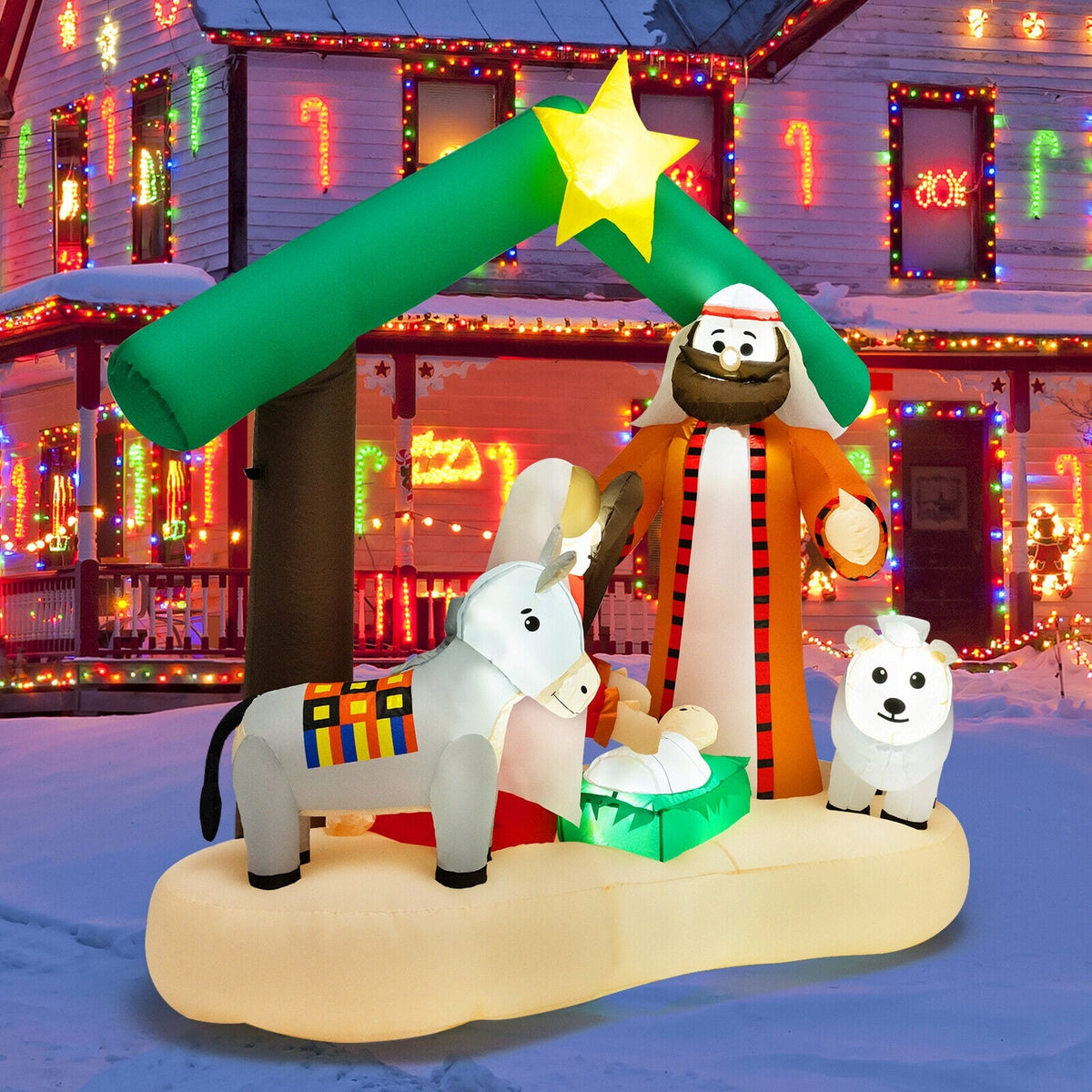 6.7 Feet Christmas Inflatable Nativity Scene with LED Lights-Christmas Inflatables-DECOROLALA