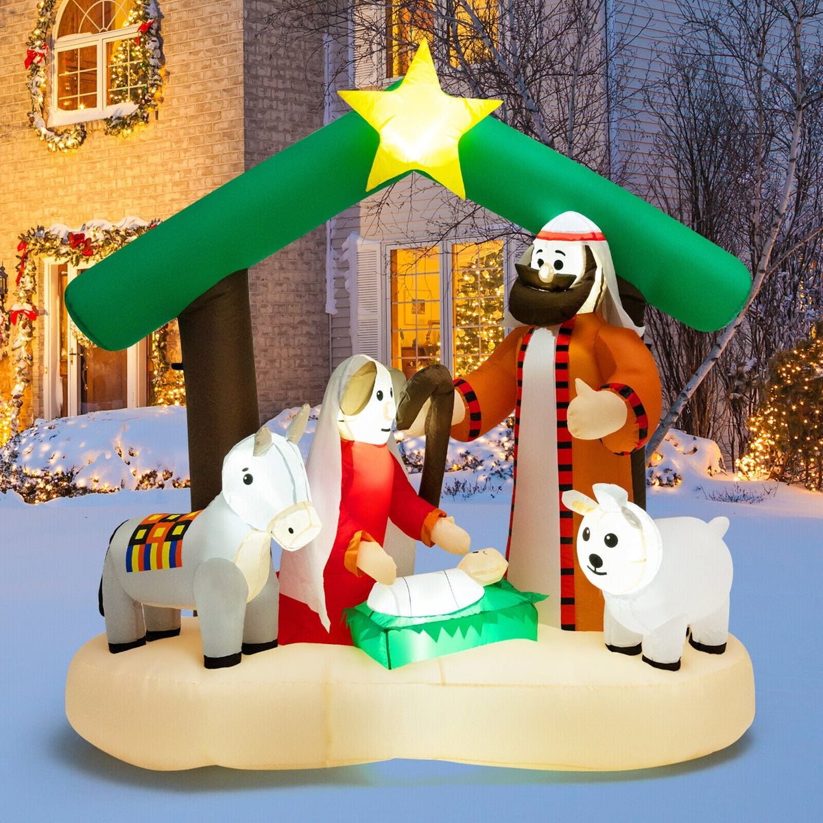 6.7 Feet Christmas Inflatable Nativity Scene with LED Lights-Christmas Inflatables-DECOROLALA
