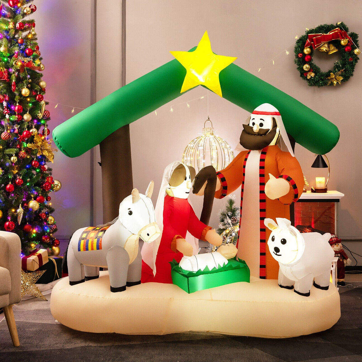 6.7 Feet Christmas Inflatable Nativity Scene with LED Lights-Christmas Inflatables-DECOROLALA